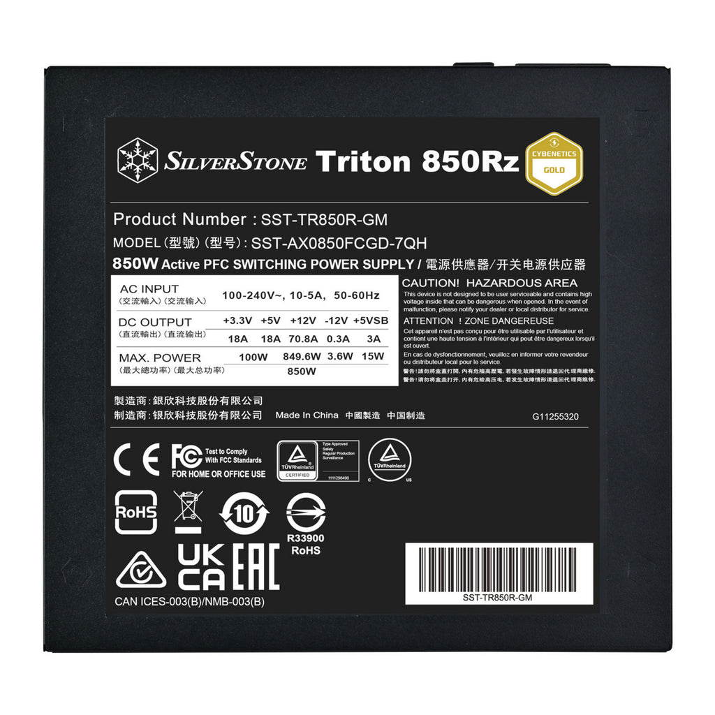 Silverstone triton 850rz modulaire 850 watt voeding (zwart, 1x 12v-2x6, 3x pcie)
