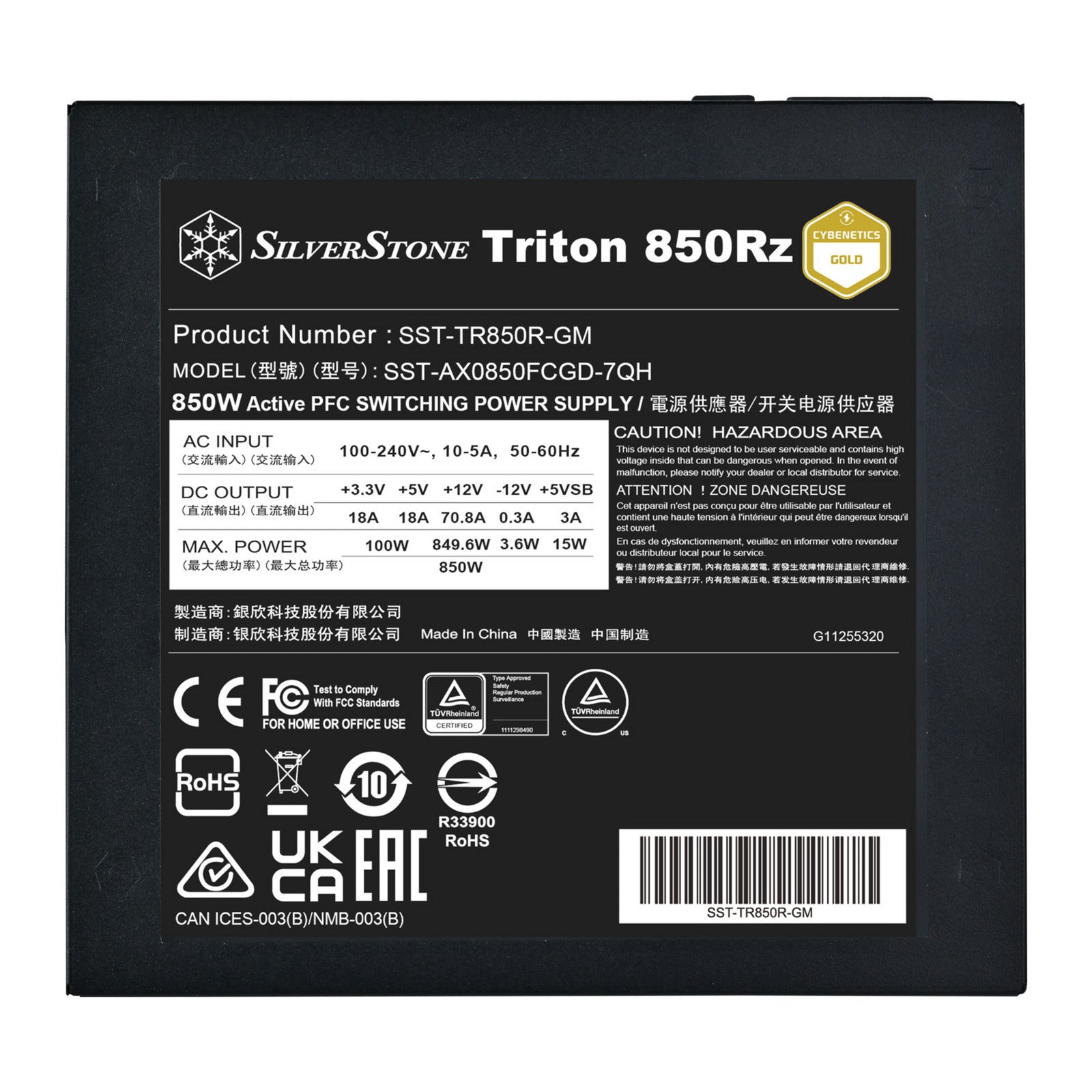 Silverstone triton 850rz modulaire 850 watt voeding (zwart, 1x 12v-2x6, 3x pcie)