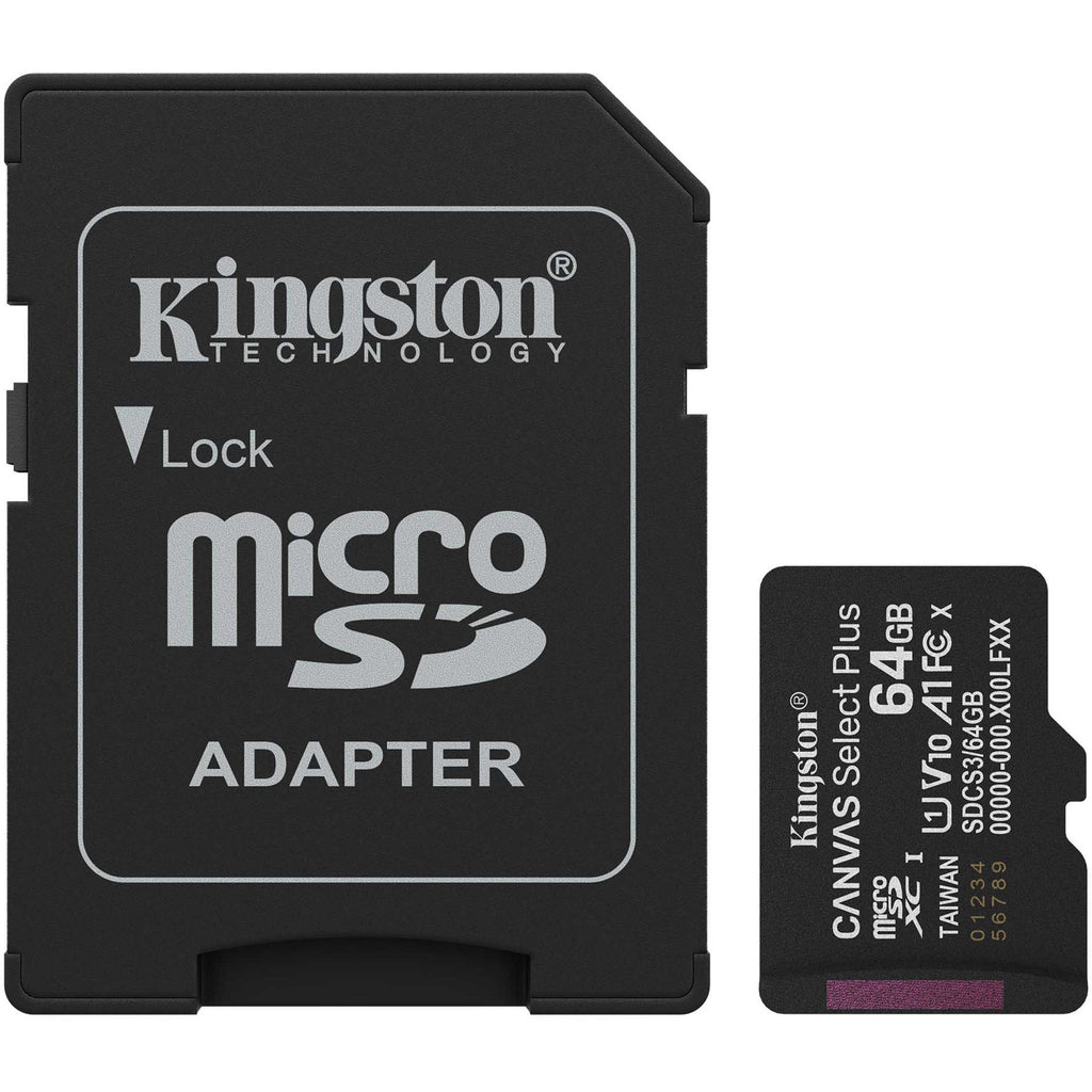 Kingston canvas select plus 64 gb microsdxc geheugenkaart (zwart, uhs-i u1, class 10, v10, incl. sd adapter)