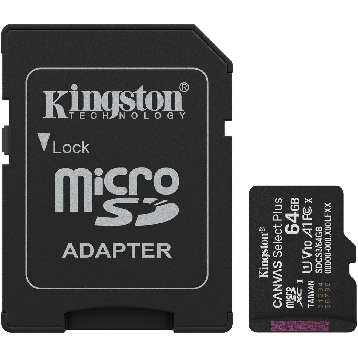 Kingston canvas select plus 64 gb microsdxc geheugenkaart (zwart, uhs-i u1, class 10, v10, incl. sd adapter)