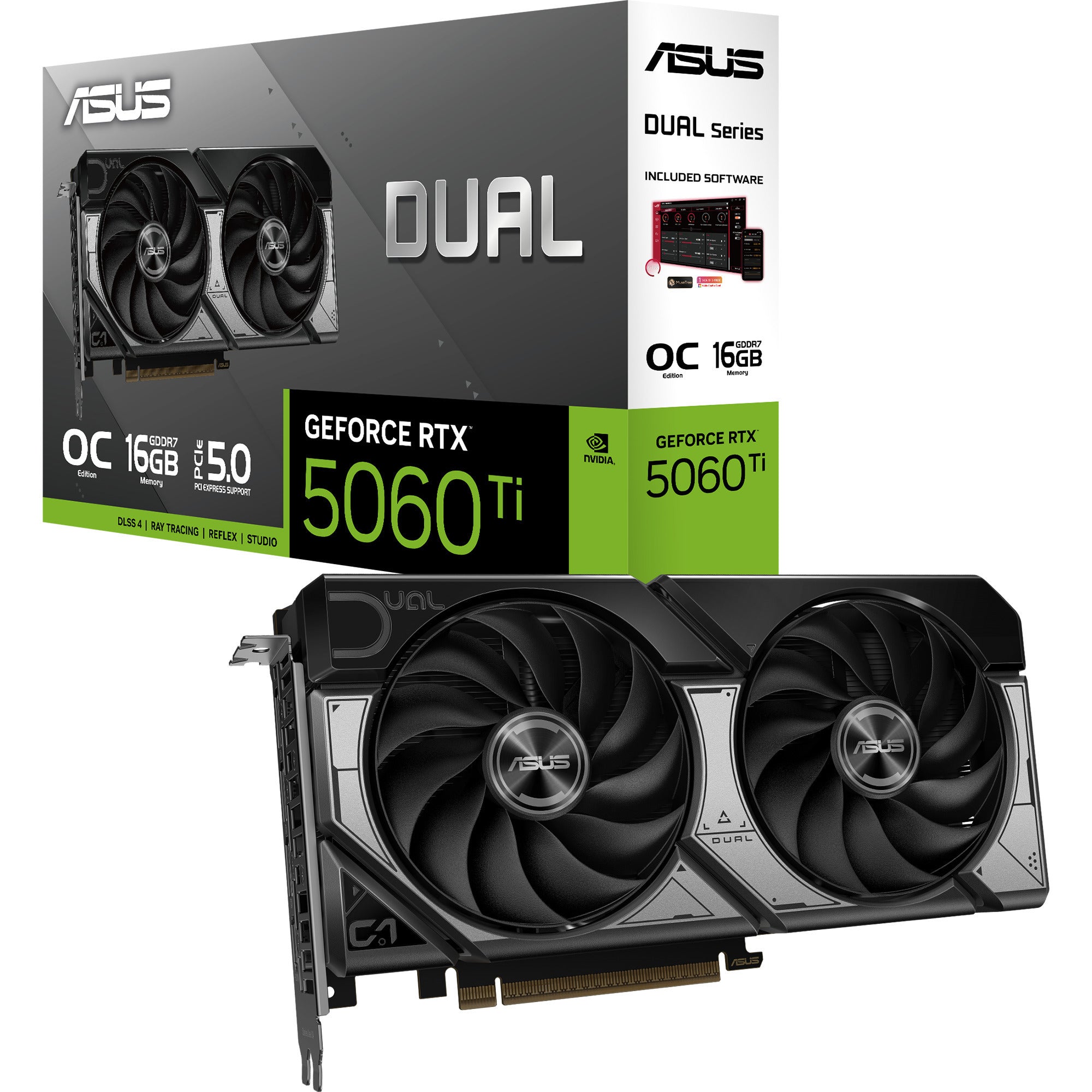 Asus dual geforce rtx 5060 ti oc 16g grafische kaart (zwart, dlss 4, 3x displayport, 1x hdmi 2.1)