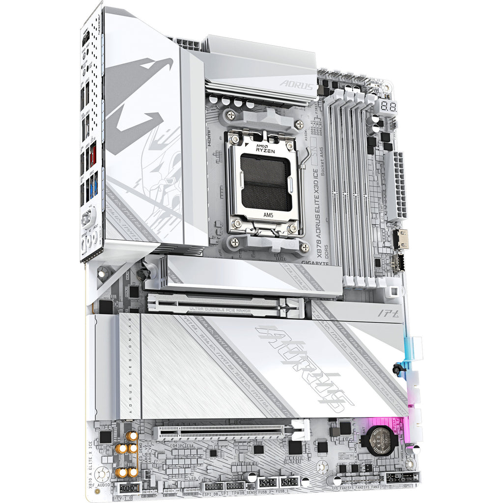 Gigabyte x870 aorus elite x3d ice socket am5 moederbord (zilver wit, raid, 5 gb-lan, wi-fi 7, bt, sound, atx)