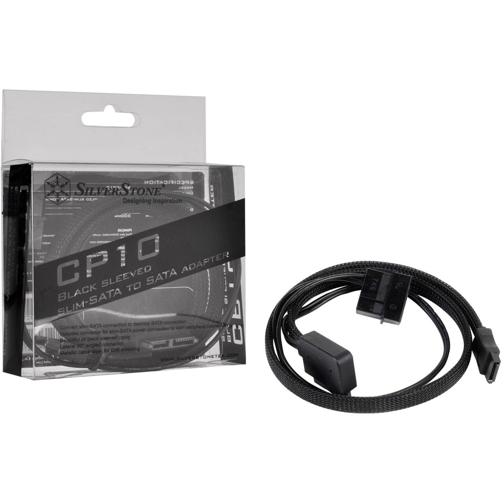 Silverstone slim sata 2-in-1 datakabel + stroomadapter (zwart, cp10)