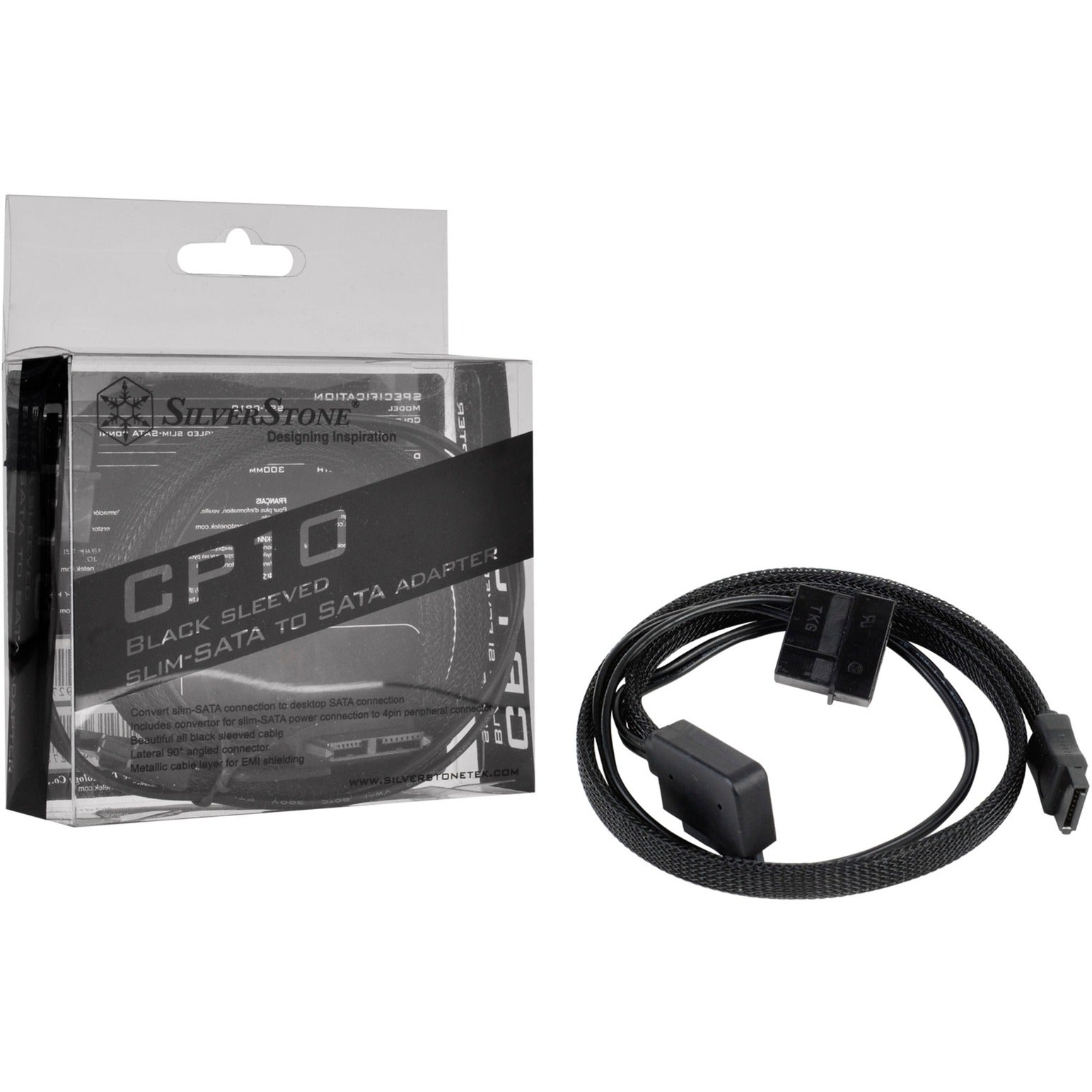 Silverstone slim sata 2-in-1 datakabel + stroomadapter (zwart, cp10)