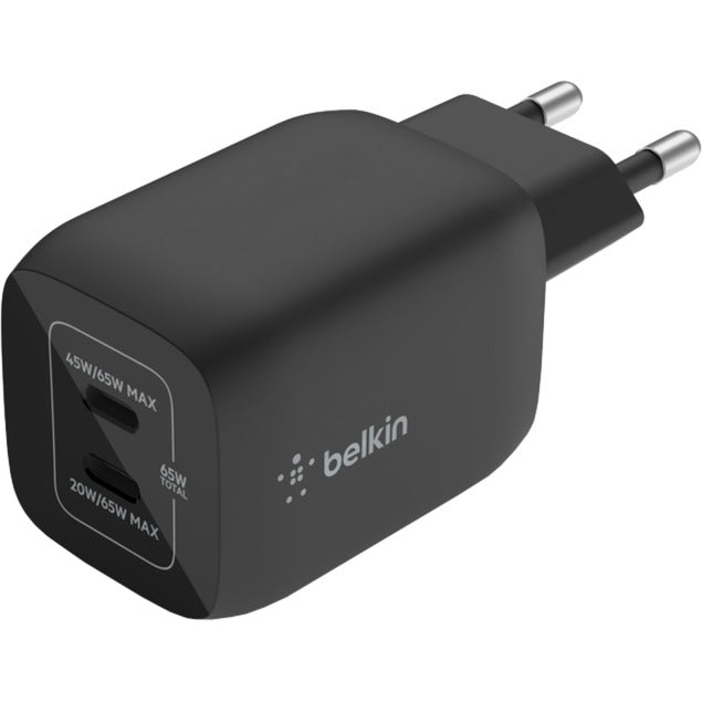 Belkin boostcharge pro 2-poorts usb-c gan-wandlader met pps (65 w) (zwart, 2x usb-c)