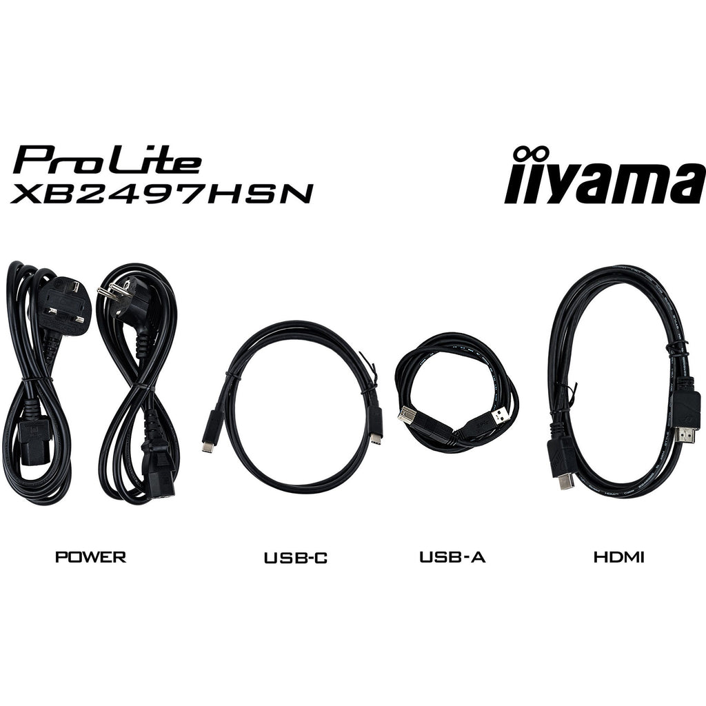 Iiyama prolite xb2497hsn-b1 23.8 monitor (zwart (mat), 100 hz, hdmi, displayport, usb-c, audio, lan)