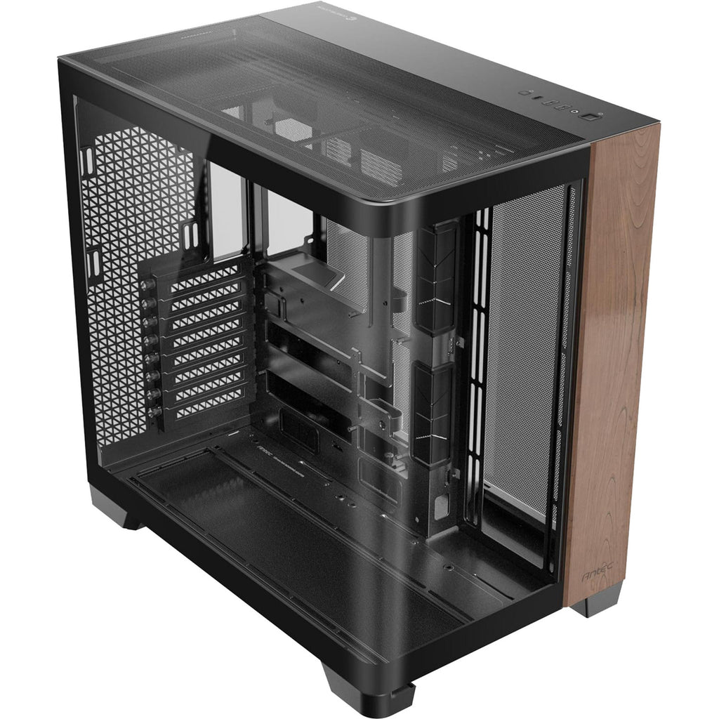Antec c8 curve wood midi tower behuizing (zwart houtkleur | 2x usb-a | 1x usb-c | tempered glass)