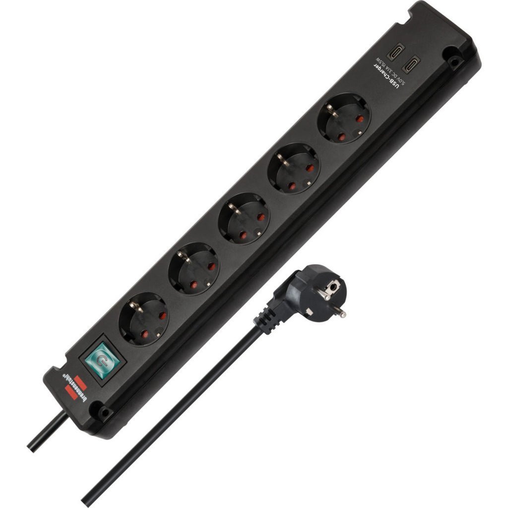 Brennenstuhl bremounta stekkerdoos 5-voudig met 2 usb c-laadcontactdozen stekkerdoos (zwart, 2x usb c)