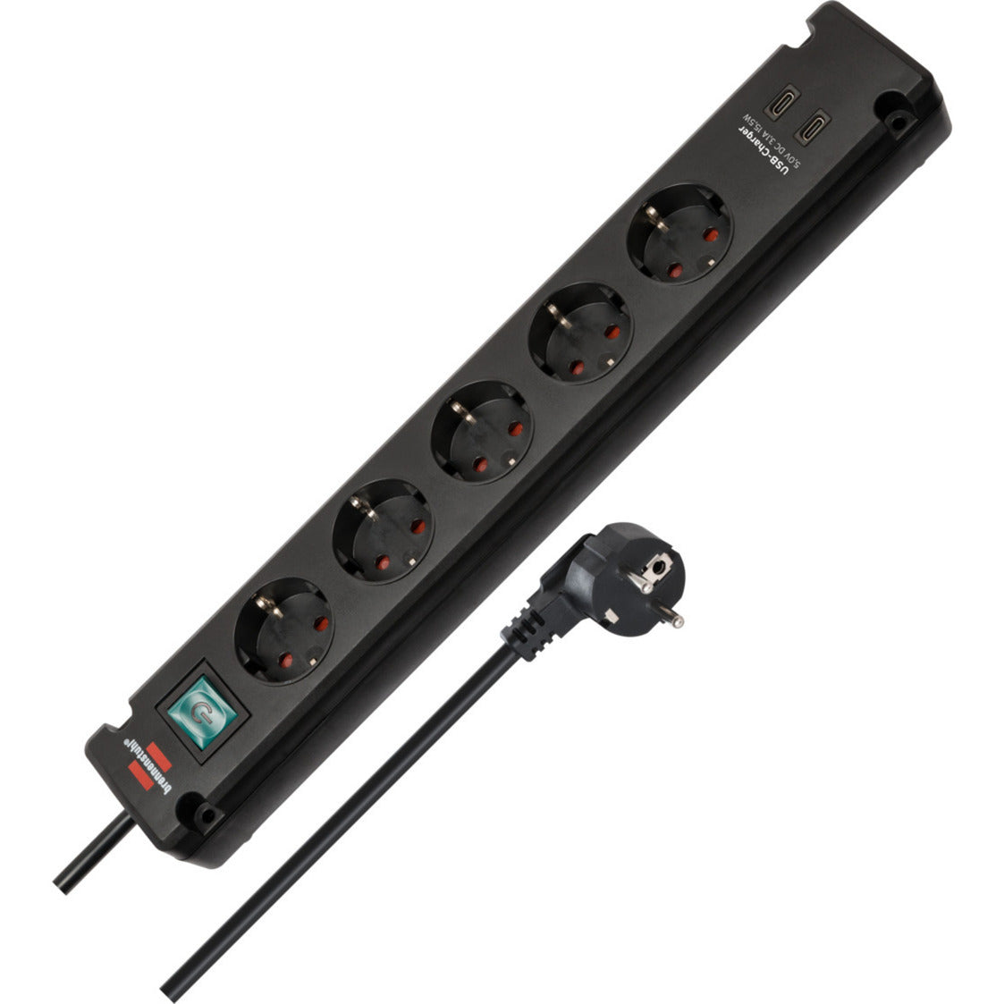 Brennenstuhl bremounta stekkerdoos 5-voudig met 2 usb c-laadcontactdozen stekkerdoos (zwart, 2x usb c)
