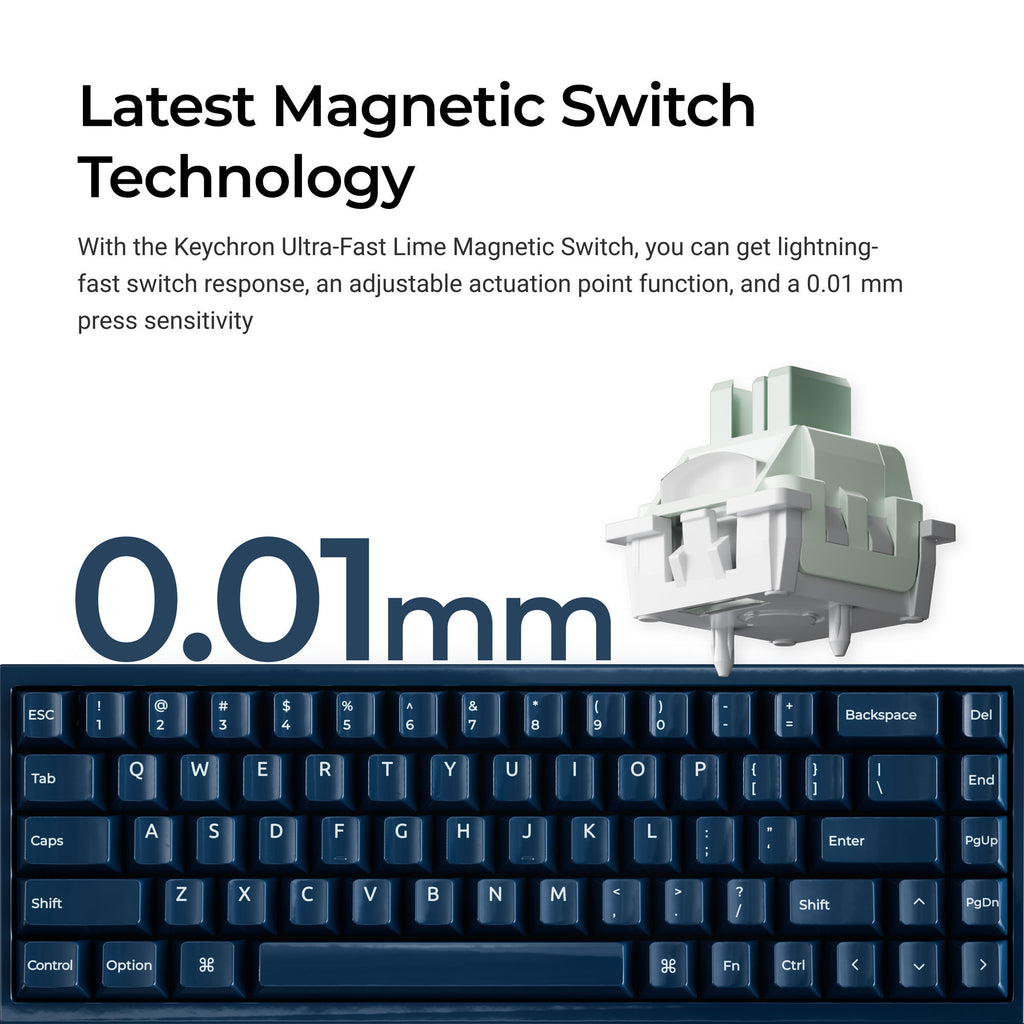 Keychron q16 he 8k magnetic switch keyboard (blauw, us lay-out (qwerty), ultra-fast lime, 65%, rgb, hot swap, 8k)