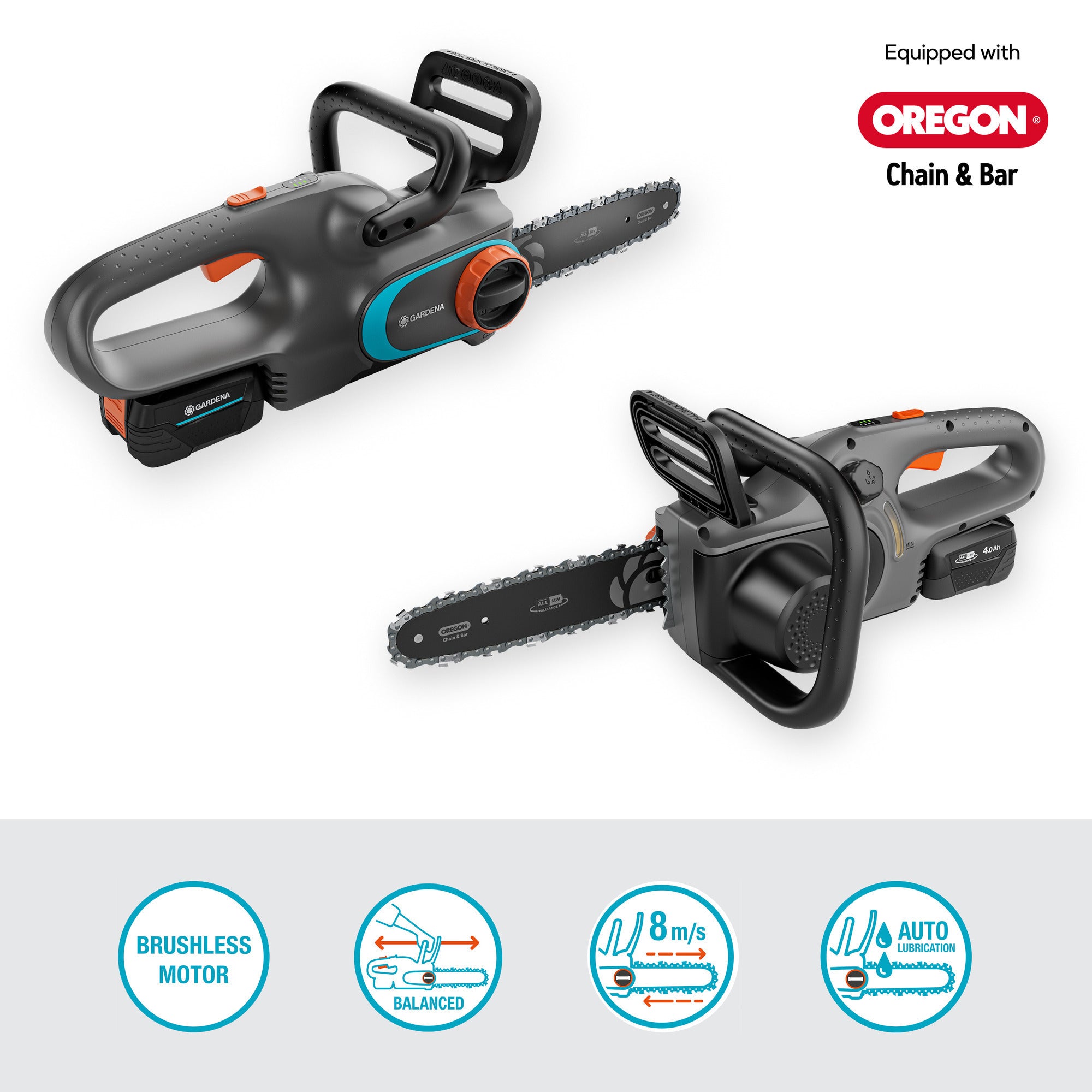 Gardena accukettingzaag powersaw 250 18v solo (grijs turquoise, accu en oplader niet inbegrepen, power for all alliance)