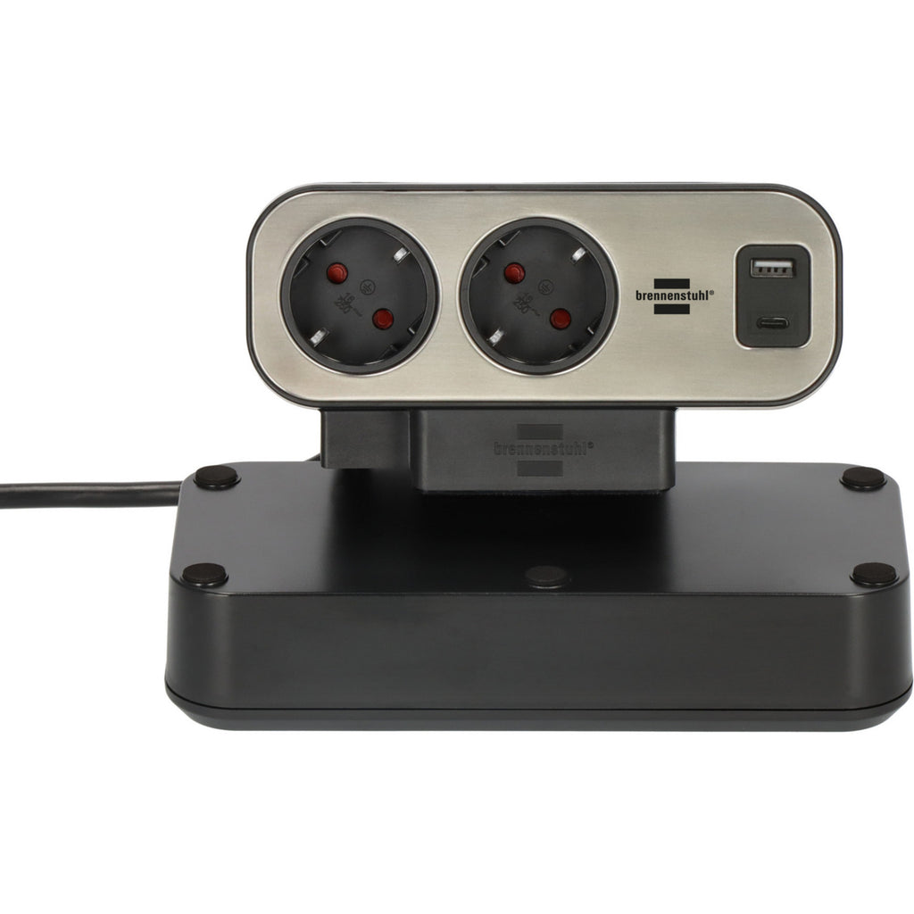 Brennenstuhl estilo duplex stekkerdoos met schakelaar en overspanningsbeveiliging stekkerdoos (zwart zilver, 1x usb c, 1x usb a)
