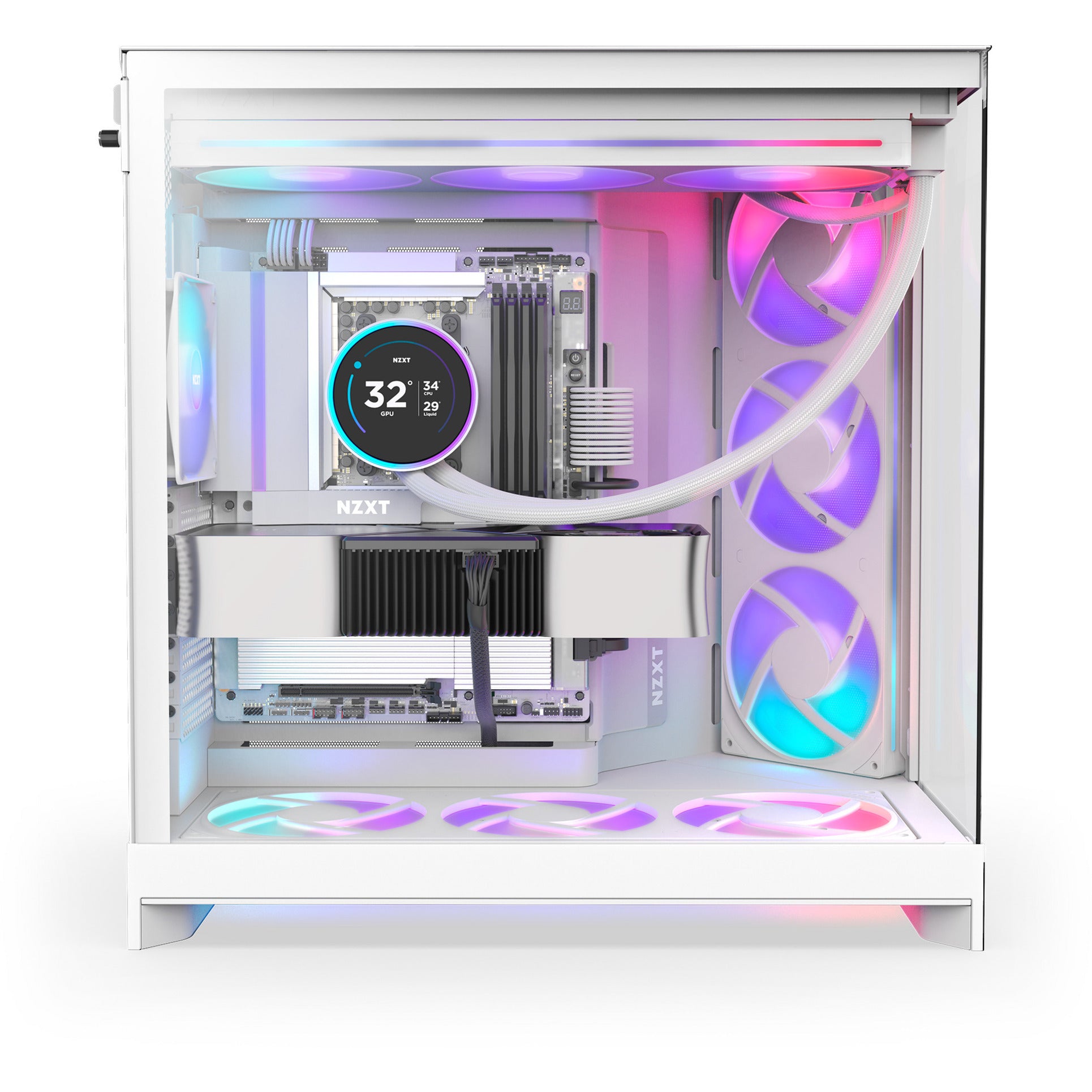 Nzxt h9 flow rgb midi tower behuizing (wit (mat) | 2x usb-a | 1x usb-c | rgb | tempered glass)