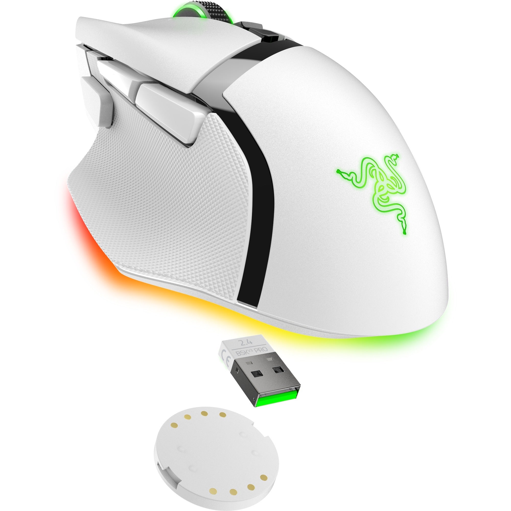 Razer basilisk v3 pro gaming muis (wit, usb bluetooth hyperspeed wireless, 30.000 dpi, chroma rgb)