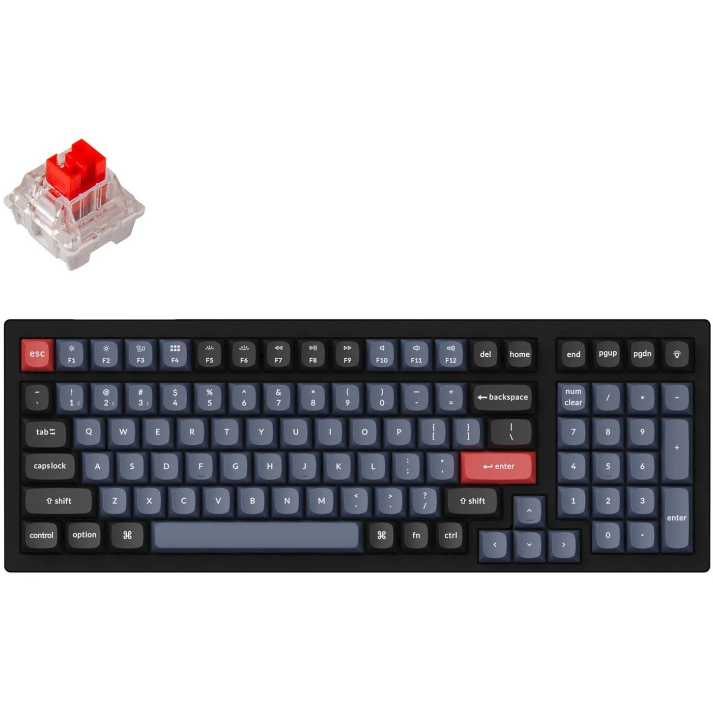 Keychron k4 pro-h1 rgb mechanisch toetsenbord (zwart, us lay-out (qwerty), k pro red, 96%, rgb leds, hot swap, double-shot pbt, bluetooth 5.1)