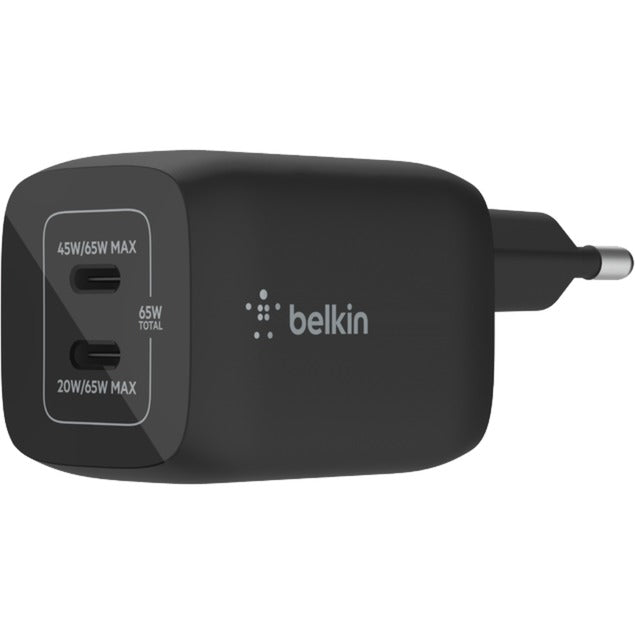 Belkin boostcharge pro 2-poorts usb-c gan-wandlader met pps (65 w) (zwart, 2x usb-c)
