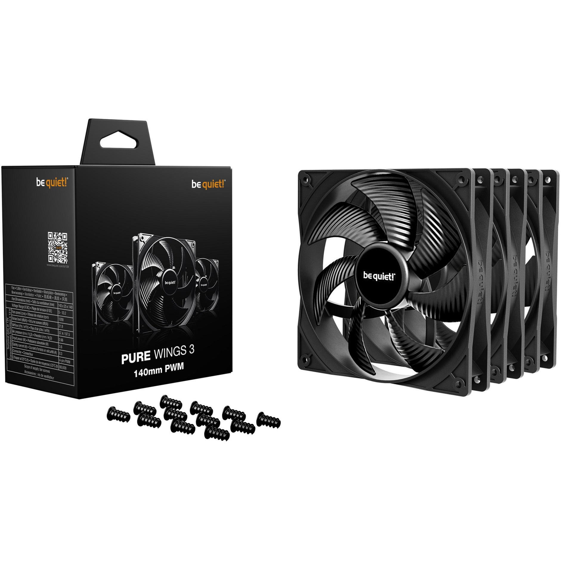 Be quiet! pure wings 3 case fans (zwart, 3 stuks, 140 x 140 x 25 mm, pwm)