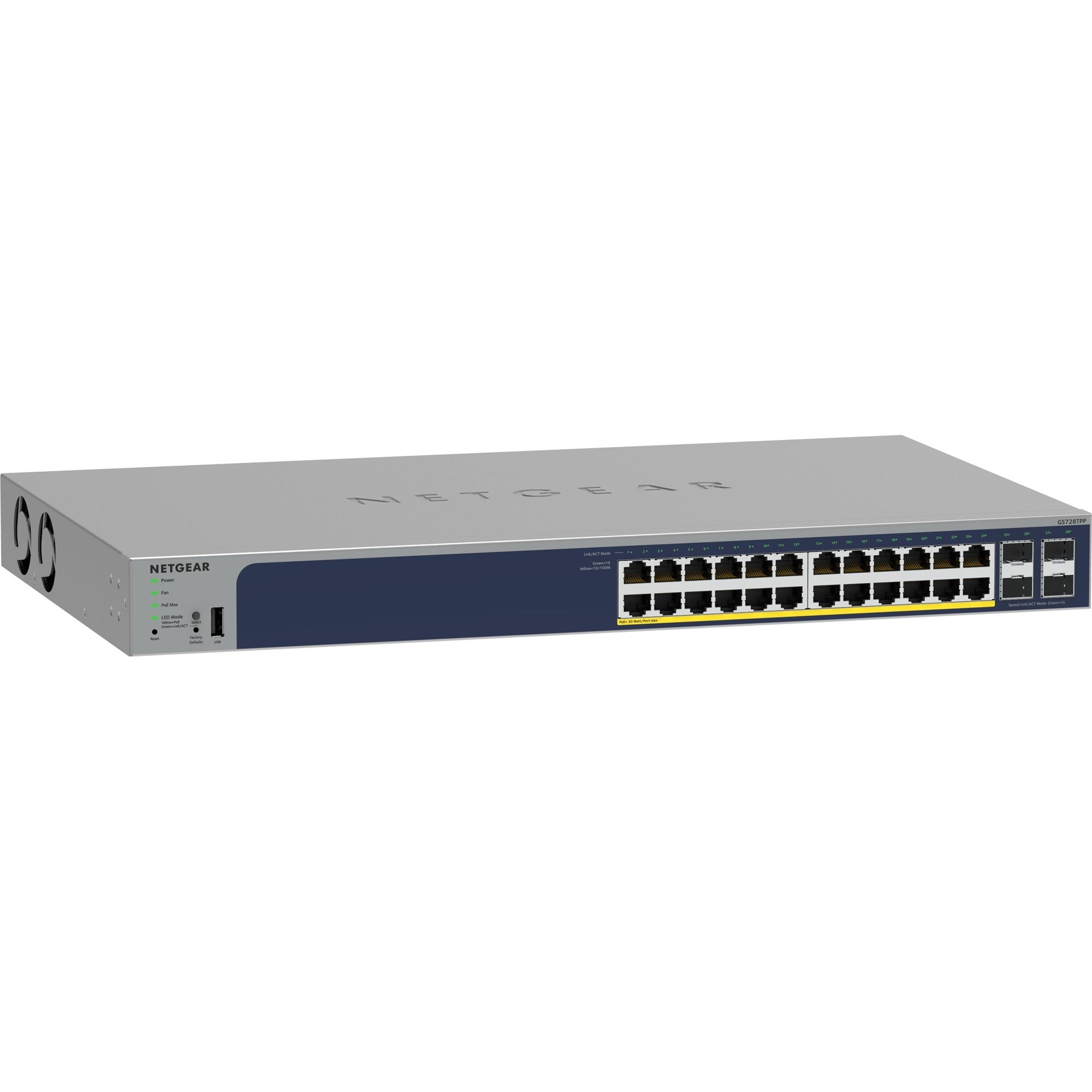 Netgear 24-port gigabit ethernet poe+ smart switch with 4 sfp ports (gs728tppv3)