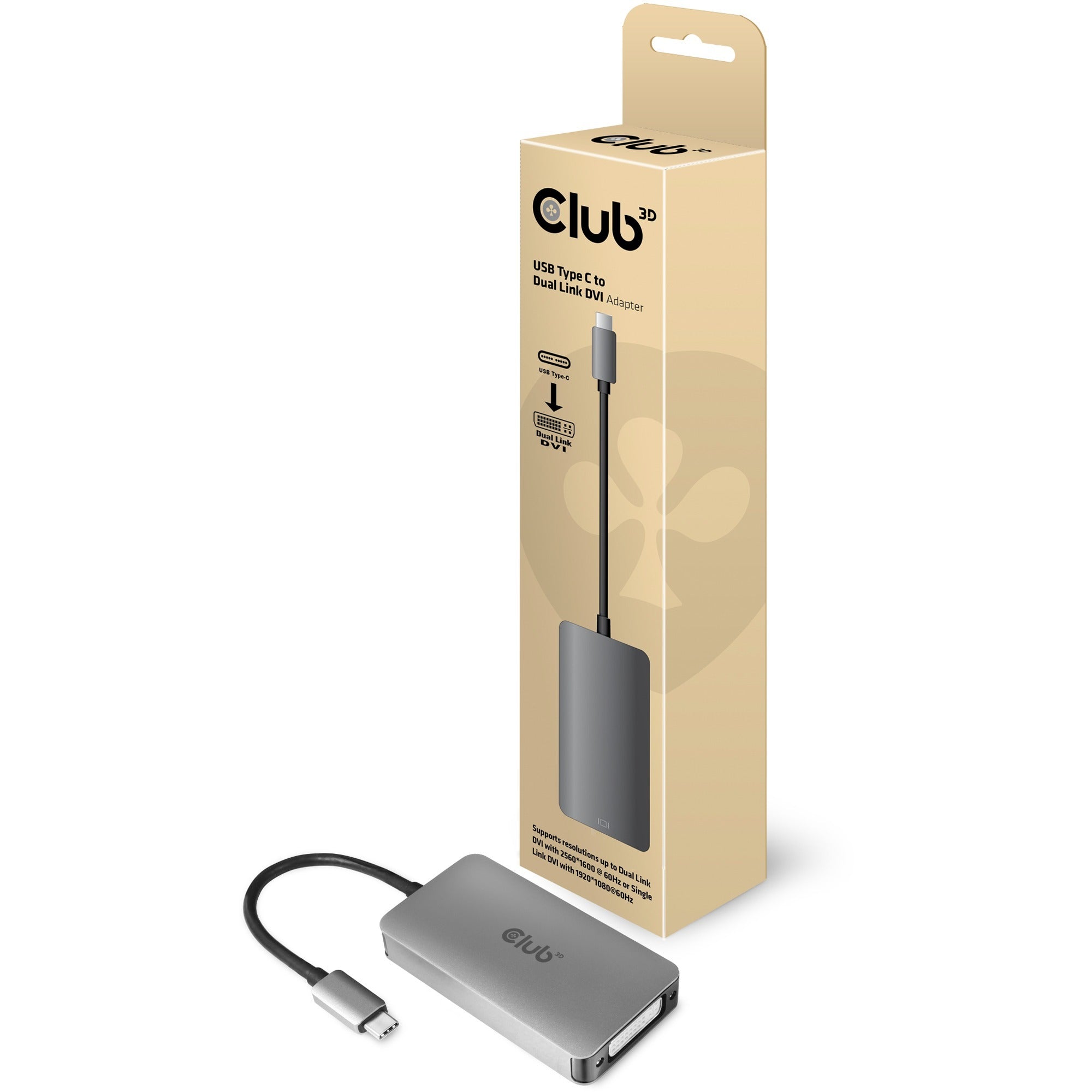Club 3d usb type c to dvi-i dual link active adapter (grijs, cac-1510)