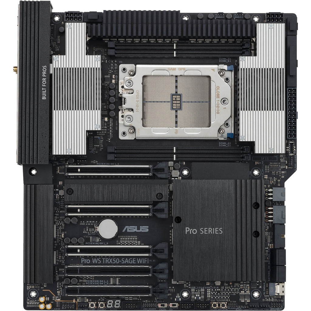 Asus pro ws trx50-sage wifi socket str5 moederbord (zwart grijs, raid, 10gb-lan, 2.5gb-lan, wi-fi 7, bt, sound, ceb)