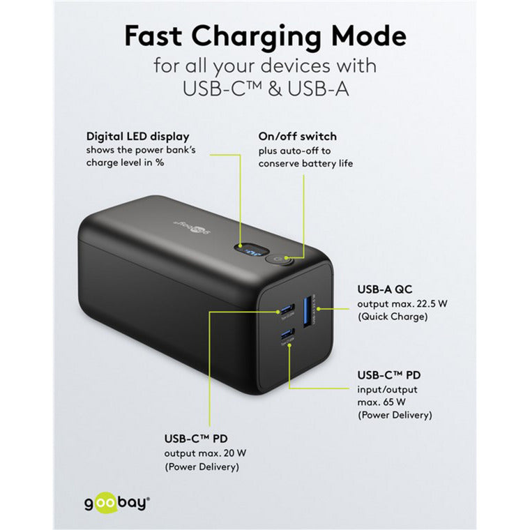Goobay laptop powerbank (zwart, 20,000 mah, power delivery)