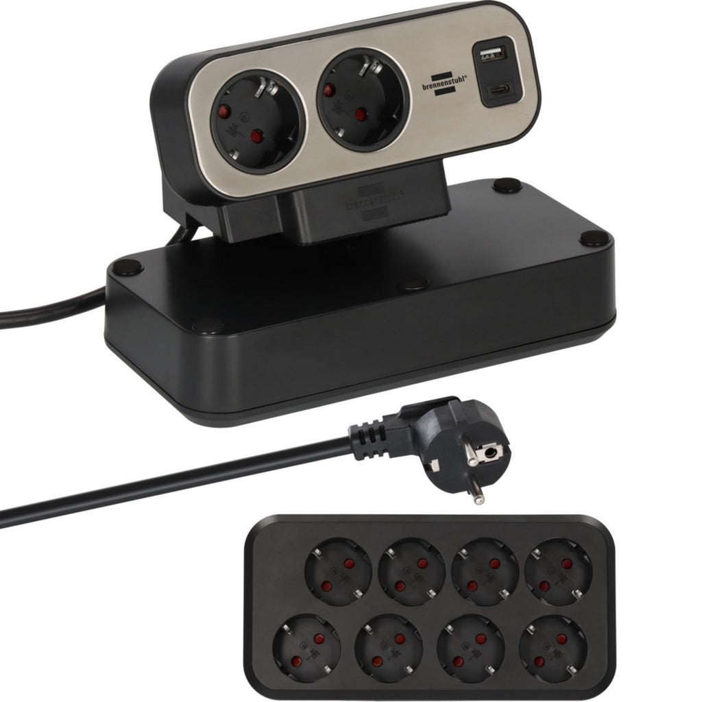 Brennenstuhl estilo duplex stekkerdoos met schakelaar stekkerdoos (zwart zilver, 1x usb c, 1x usb a)