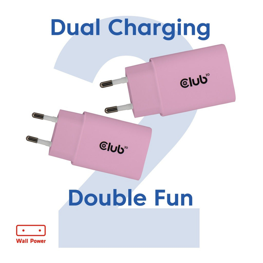 Club 3d 2-pack usb c charger 30 watt (roze)
