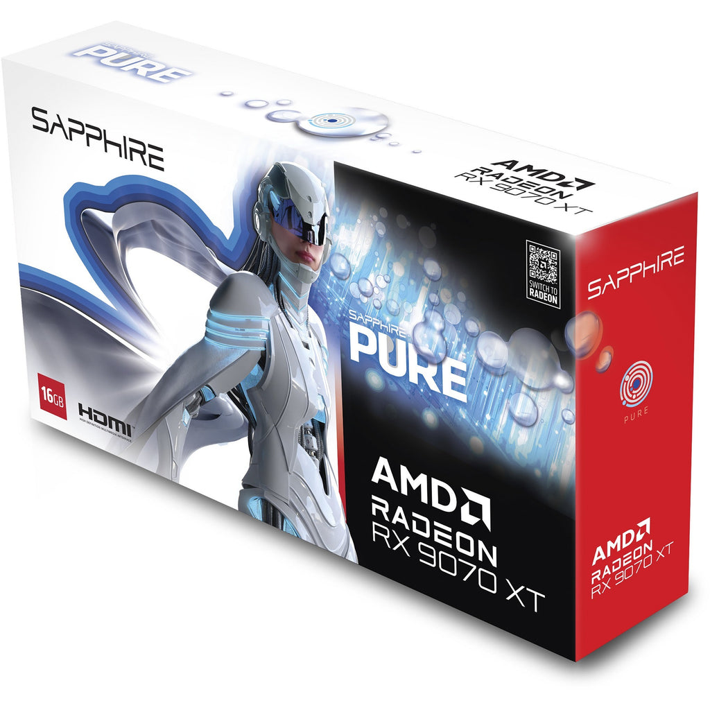 Sapphire radeon rx 9070 xt pure grafische kaart (wit, 2x displayport, 2x hdmi 2.1, rdna4)