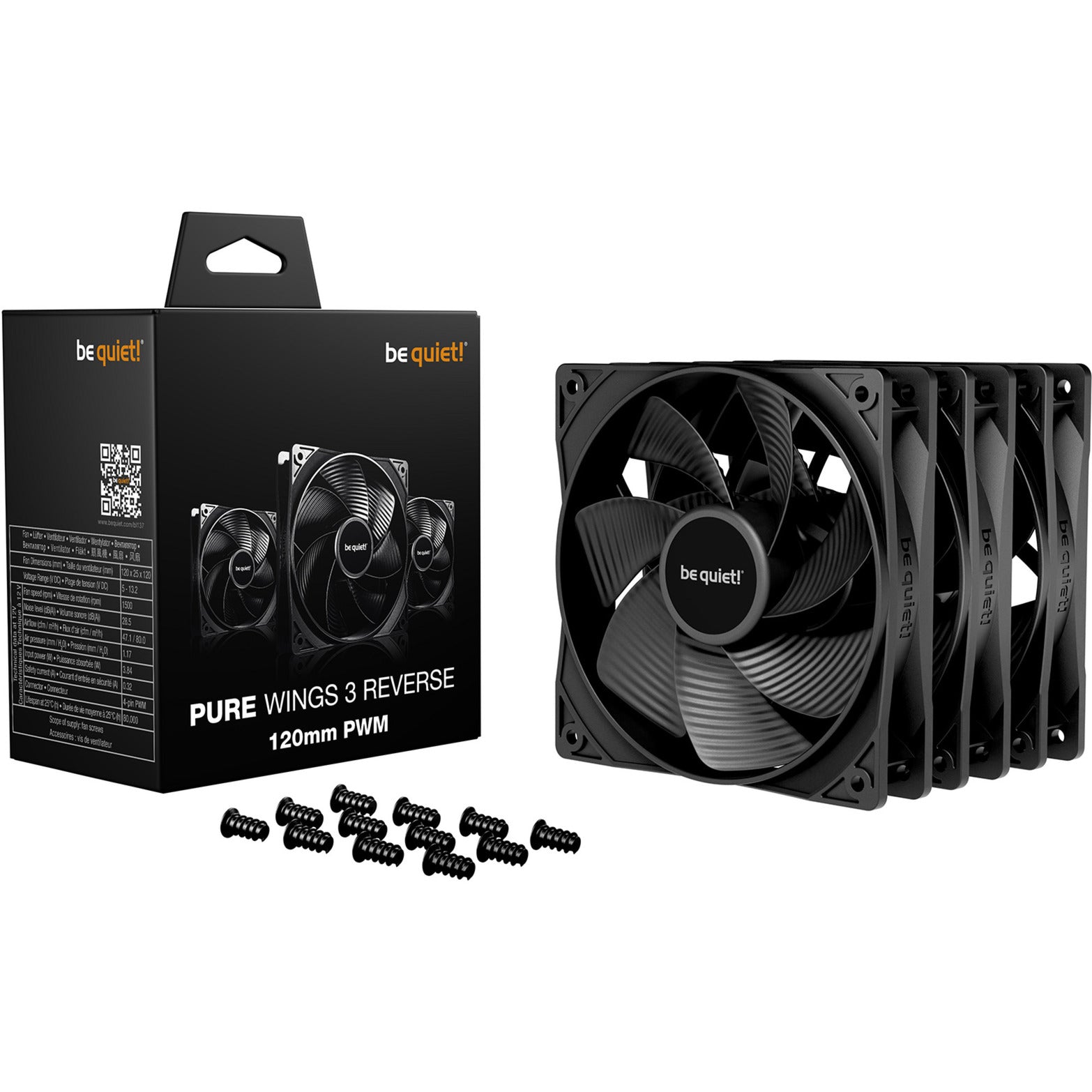 Be quiet! pure wings 3 reverse case fans (zwart, 3 stuks, 120 x 120 x 25 mm, pwm)