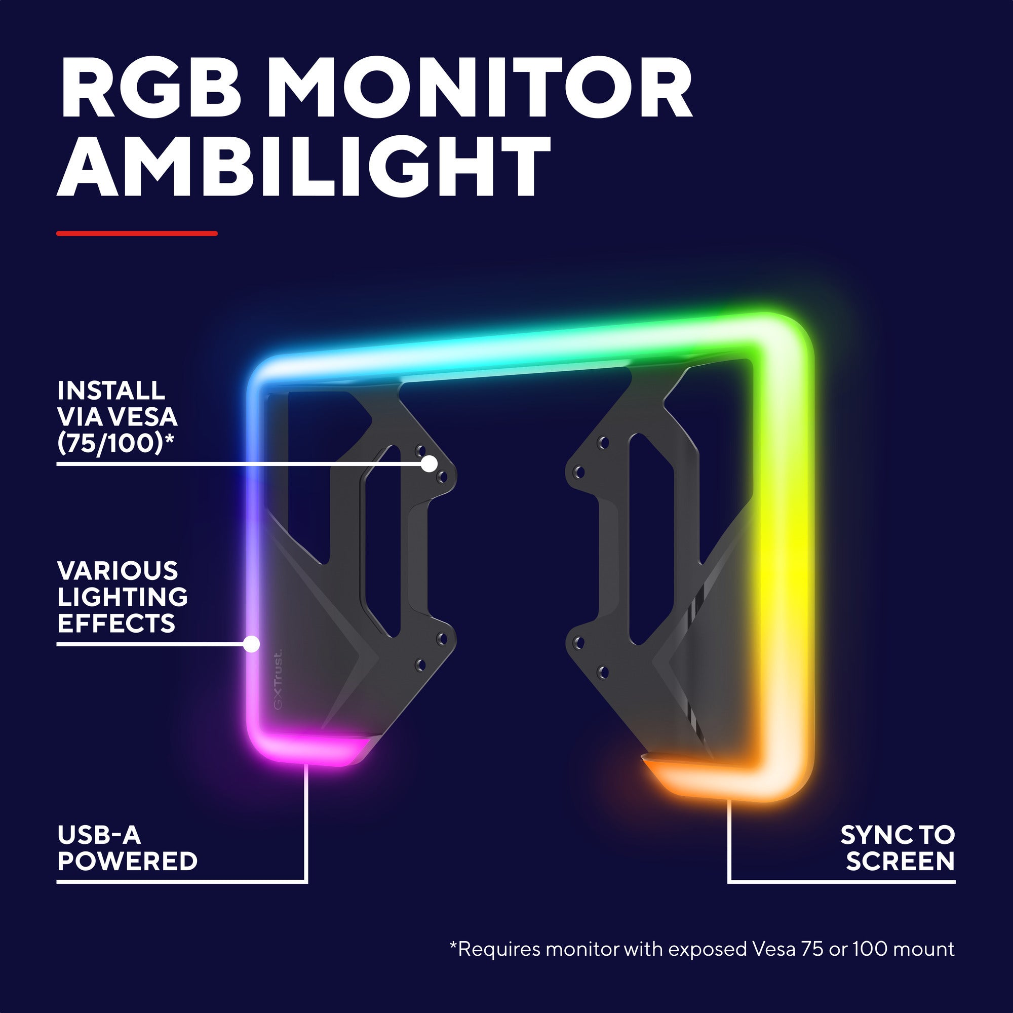 Trust gxt 907 vybz rgb-achtergrondverlichting voor monitoren (zwart)