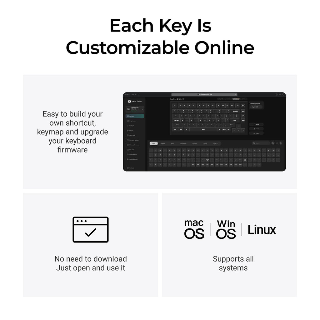 Keychron q1 ultra-m4 8k wireless custom mechanical keyboard (zwart, us lay-out (qwerty), silk pom banana, 75%, rgb, hot swap, 8k, 2.4 ghz | bluetooth 5.2 | usb-c)