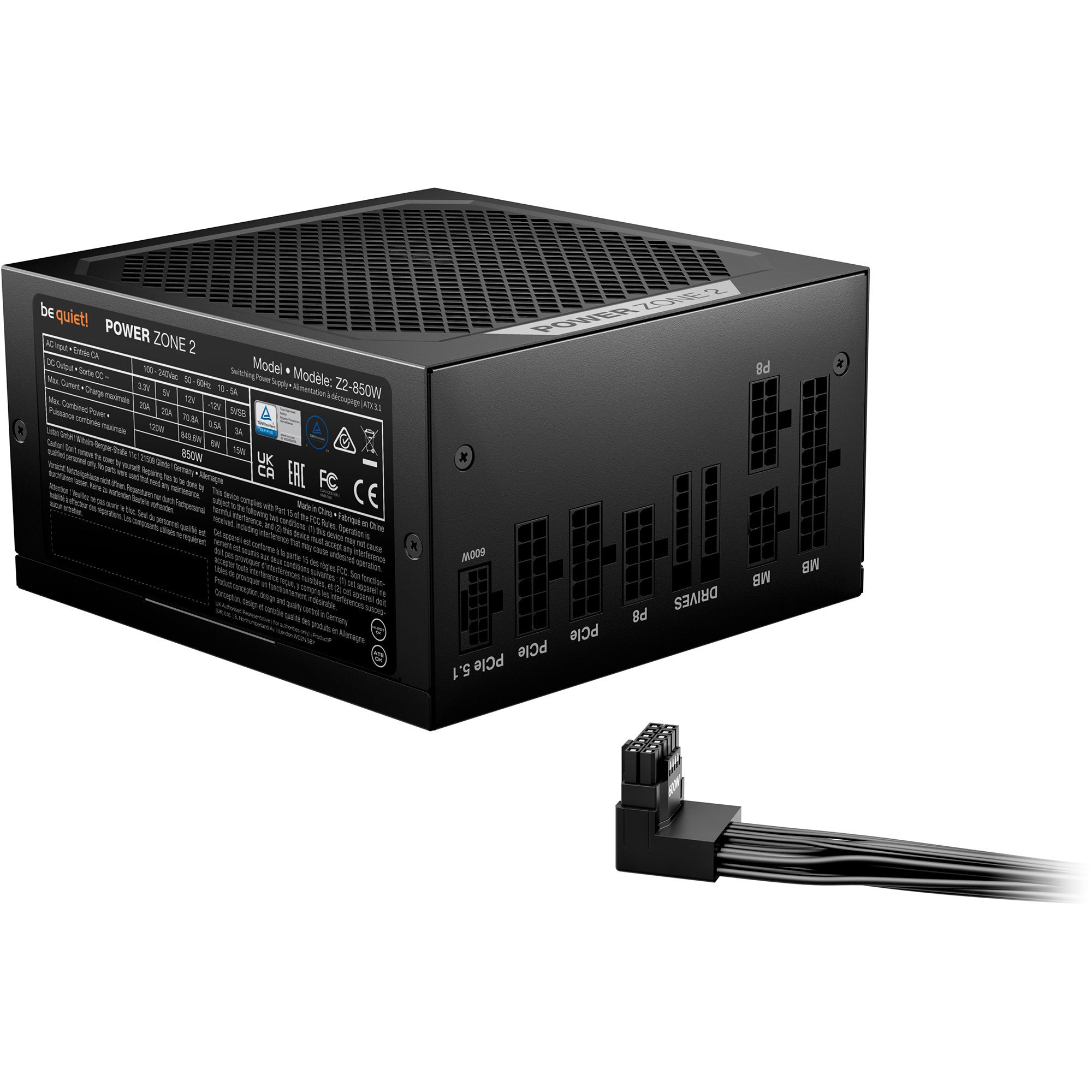 Be quiet! power zone 2 modulaire 850 watt voeding (zwart, 1x 12v-2x6, 3x pcie)