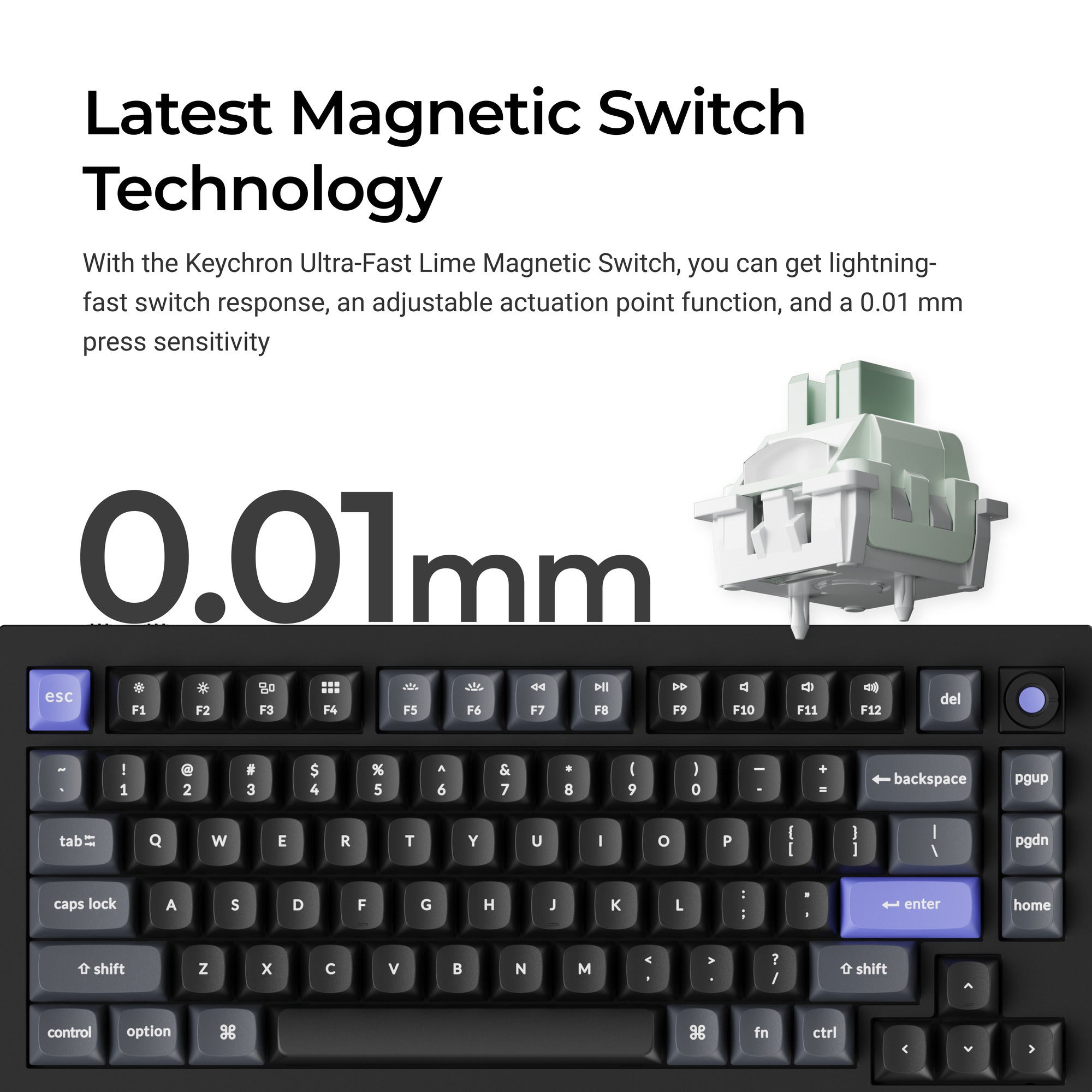 Keychron q1 he 8k magnetic switch keyboard (zwart, us lay-out (qwerty), ultra-fast lime, 75%, rgb, hot swap, 8k)