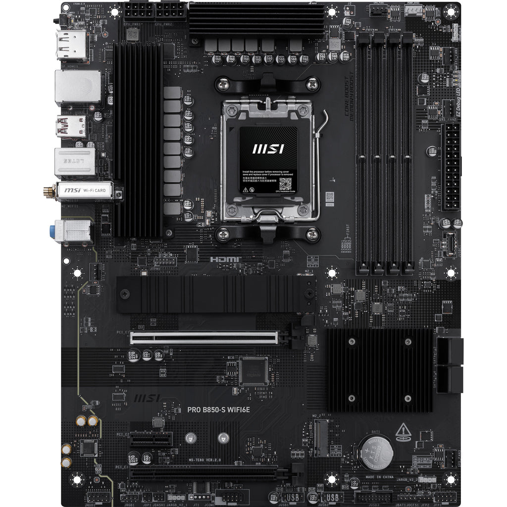 Msi pro b850-s wifi6e socket am5 moederbord (zwart zilver, raid, 2.5gb-lan, wi-fi 6e, bt 5.3, sound, atx)