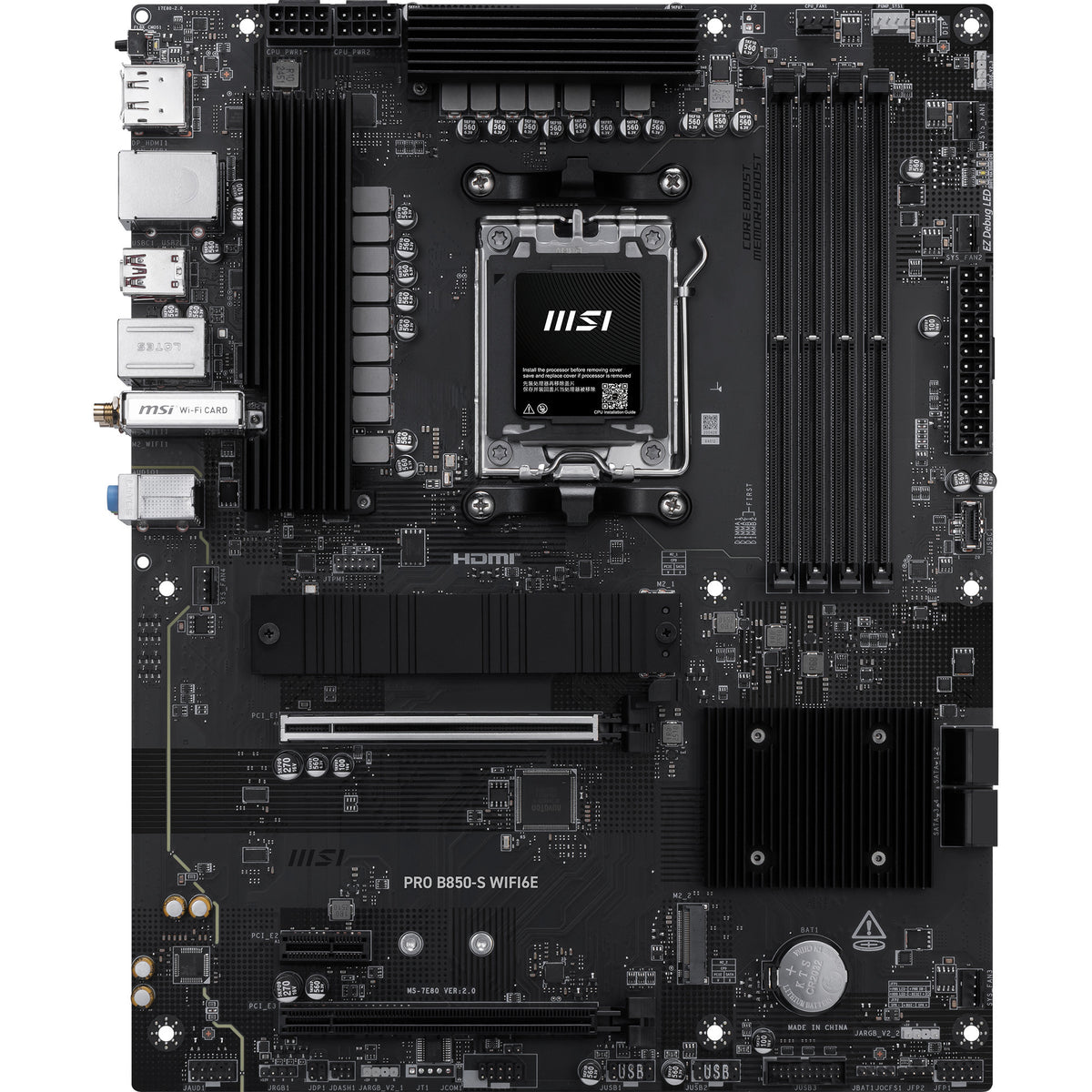 Msi pro b850-s wifi6e socket am5 moederbord (zwart zilver, raid, 2.5gb-lan, wi-fi 6e, bt 5.3, sound, atx)