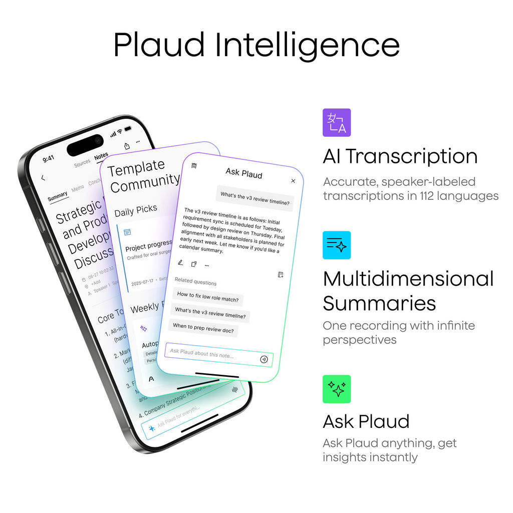 Plaud note pro dicteerapparaat (zilver, 64 gb, bluetooth (ble 5.4), dual-band wi-fi (2.4ghz 5ghz))