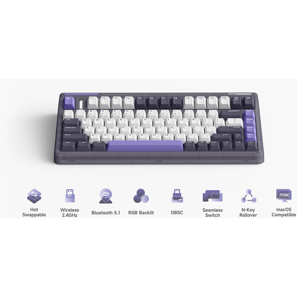 Iqunix og80 lavandin wireless mechanical keyboard (lavendel, us lay-out (qwerty), cherry mx red, 80% (tkl), hot-swappable, pbt, 2.4ghz | bluetooth 5.1 | usb-c)