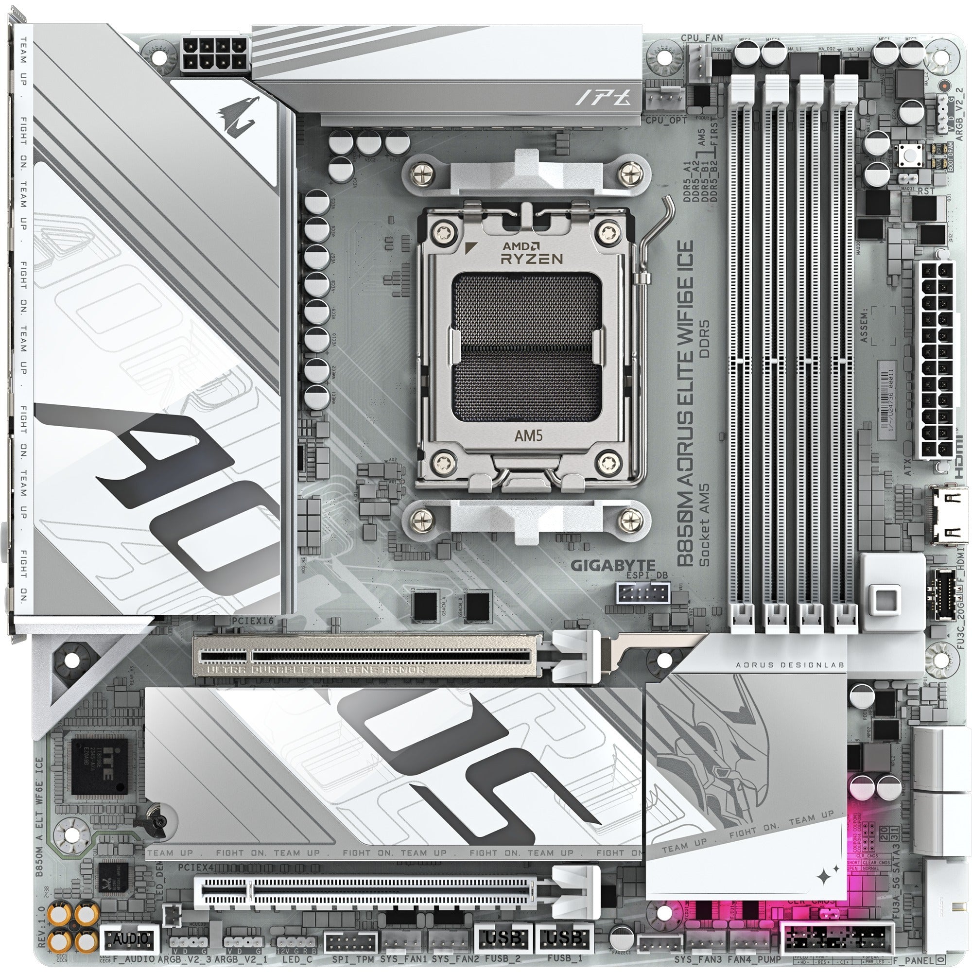 Gigabyte b850m aorus elite wifi6e ice socket am5 moederbord (zilver wit, raid, 2,5gb-lan, wi-fi 6e, bt, sound, µatx)