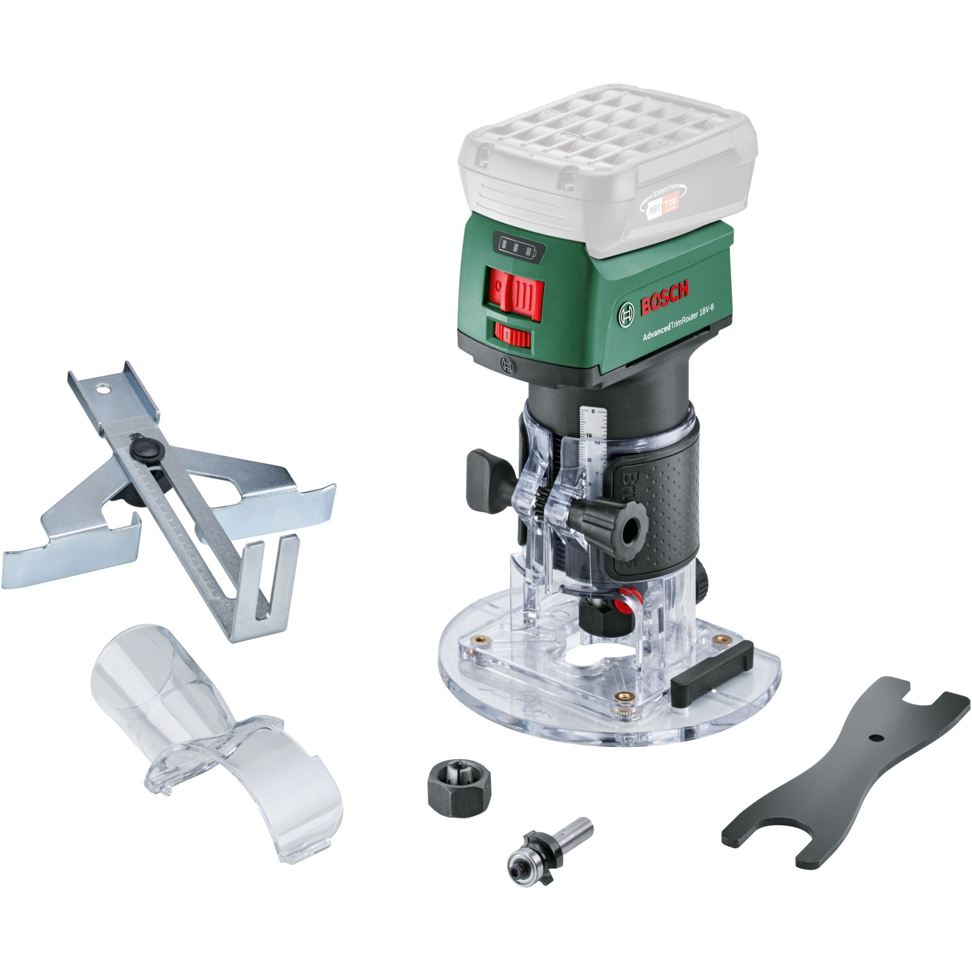 Bosch accufreesmachine advancedtrimrouter 18v-8 bovenfrees (groen zwart, power for all alliance, accu en oplader niet inbegrepen)