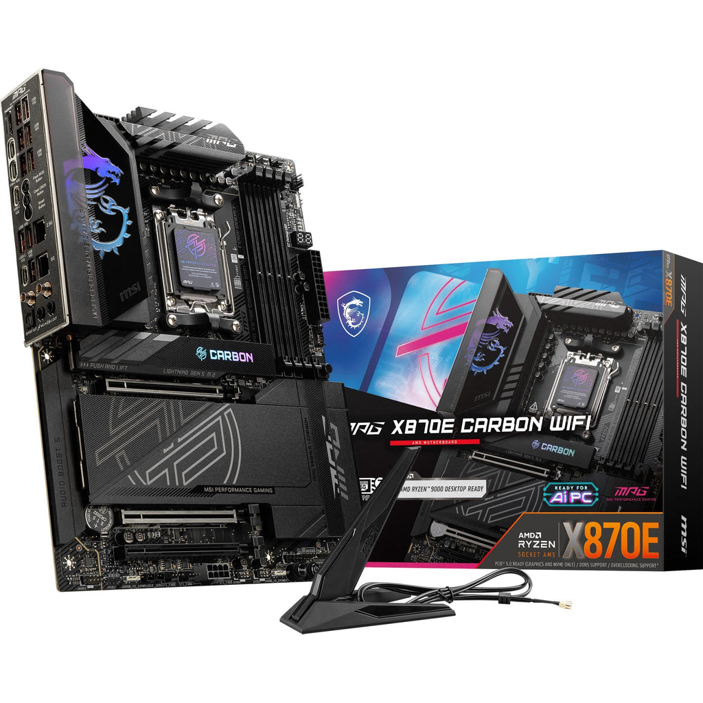 Msi mpg x870e carbon wifi socket am5 moederbord (raid, 5gb-lan, 2,5gb-lan, wi-fi 7, bt, sound, atx)
