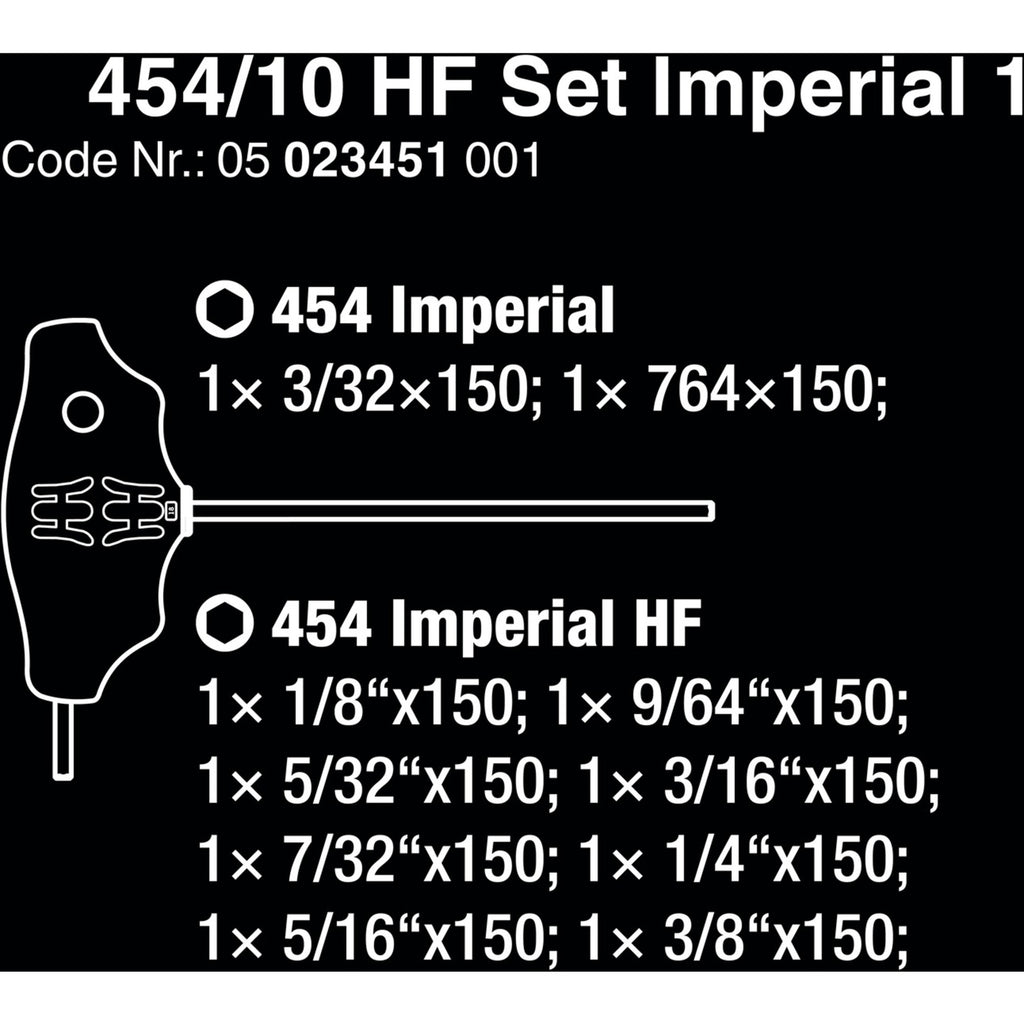 Wera 454 10 hf set imperial 1 stiftsleutelset t-greep hex-plus (zwart groen, met vasthoudfunctie, duims, 10-delig)