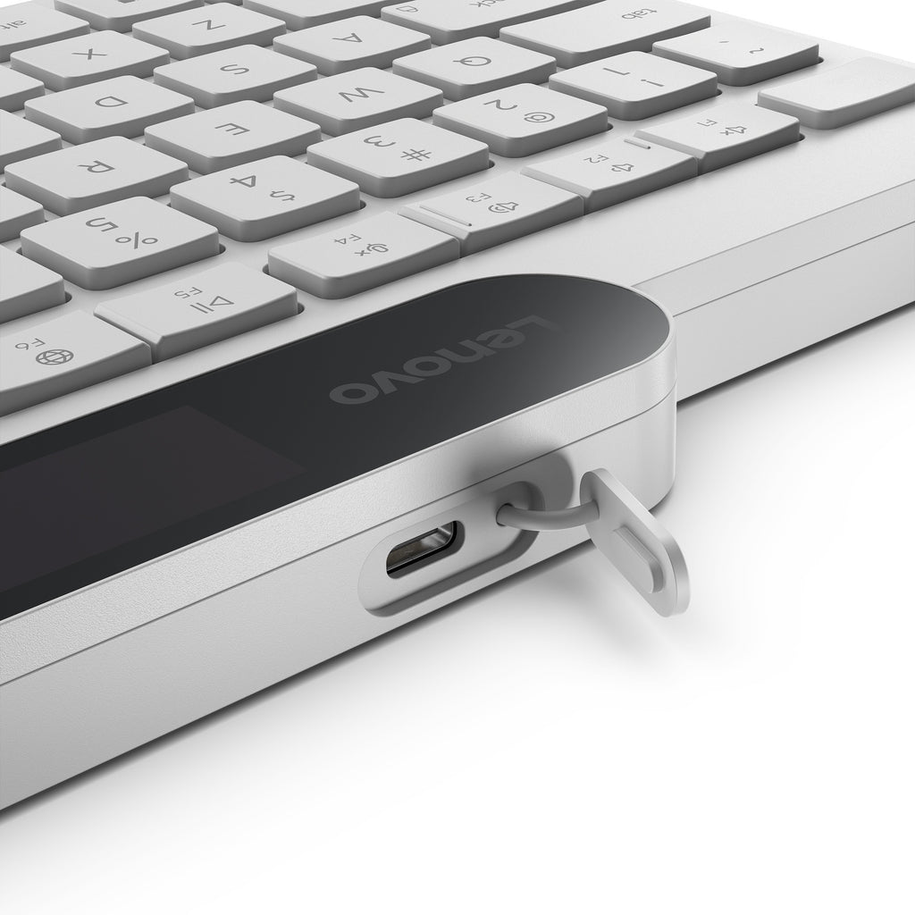 Lenovo 800 self-charging bluetooth keyboard (wit, us lay-out (qwerty), plunger, 100%, plunger switch, bluetooth 5.1, usb-c)