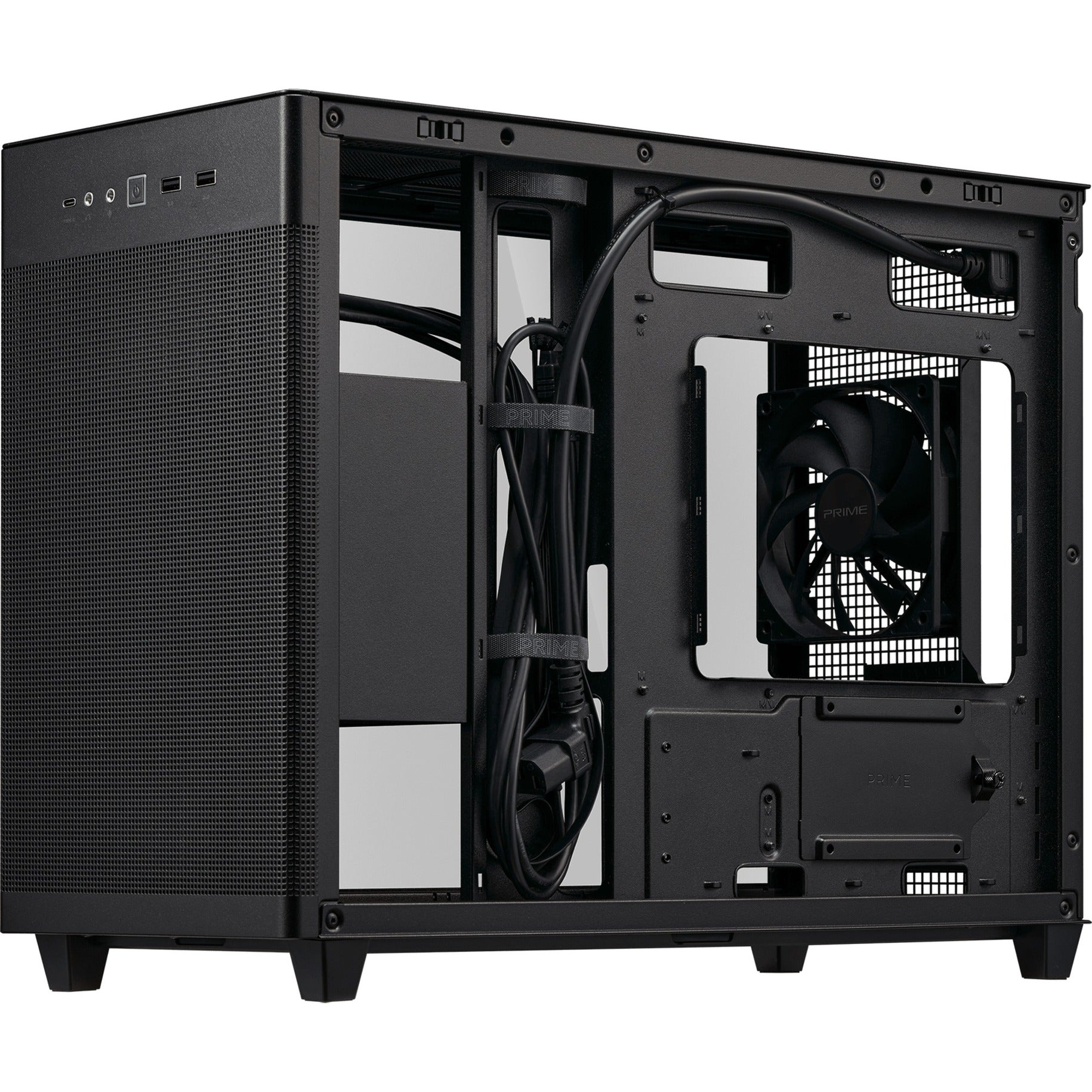 Asus prime ap201 mini tower behuizing (zwart | 2x usb-a | 1x usb-c | tempered glass)