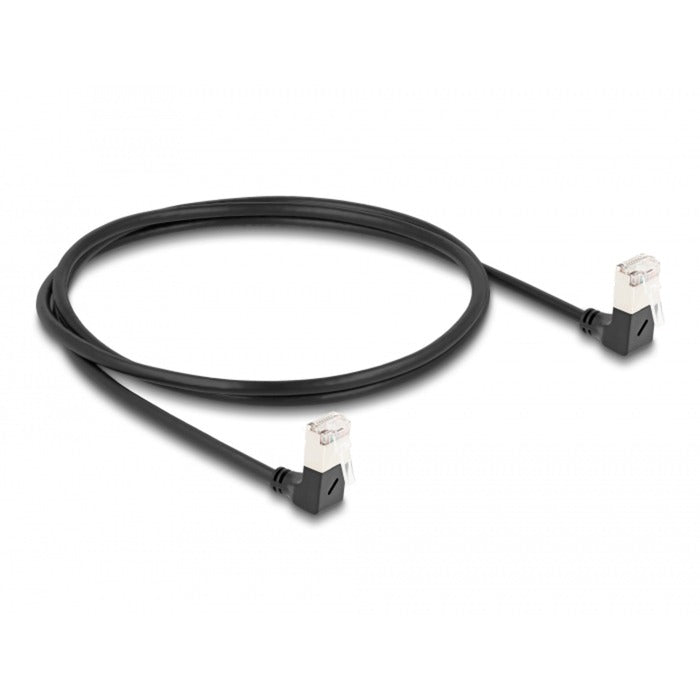 Delock rj45 network cable cat.6a s ftp slim 90° downwards downwards angled 1 m kabel (zwart)