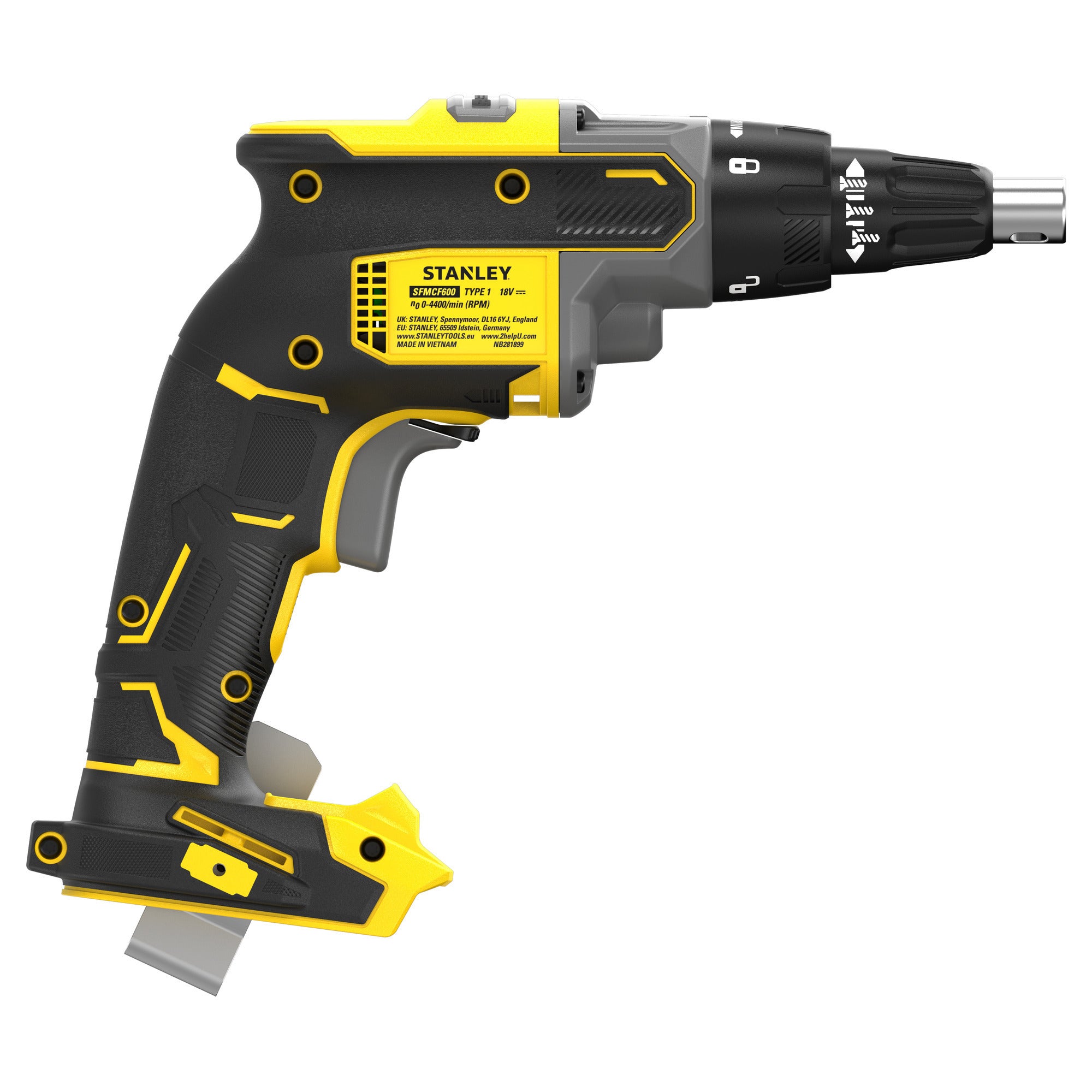 Stanley brushless 18v v20 gipsplaatschroevendraaier solo schroeftol (zwart geel, accu en oplader niet inbegrepen)