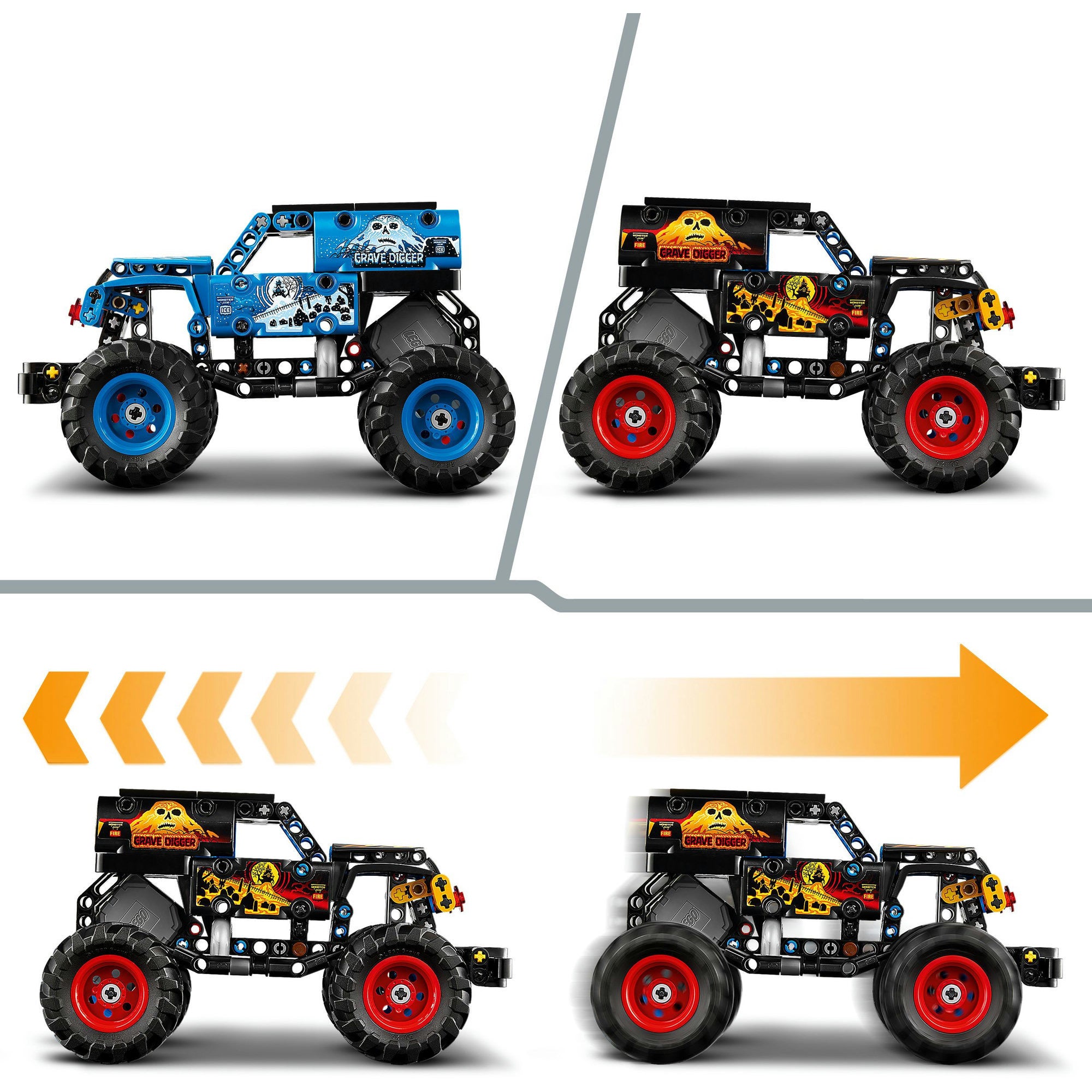 Lego technic 42219 monster jam grave digger vuur en ijs