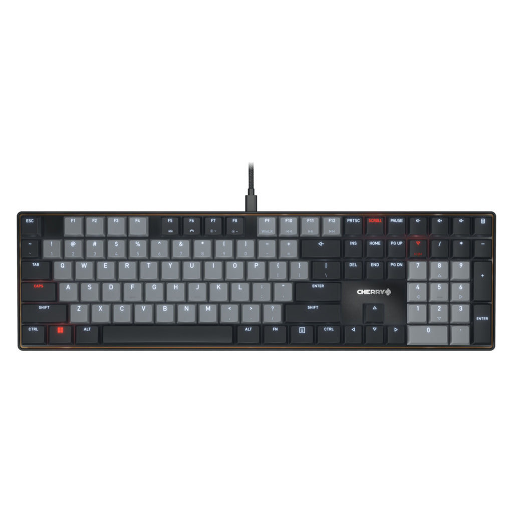 Cherry kc 500 mx lp mechanisch toetsenbord (zwart, us lay-out (qwerty), mx low profile 2.0 ivory, 100%, white leds, pbt keycaps)