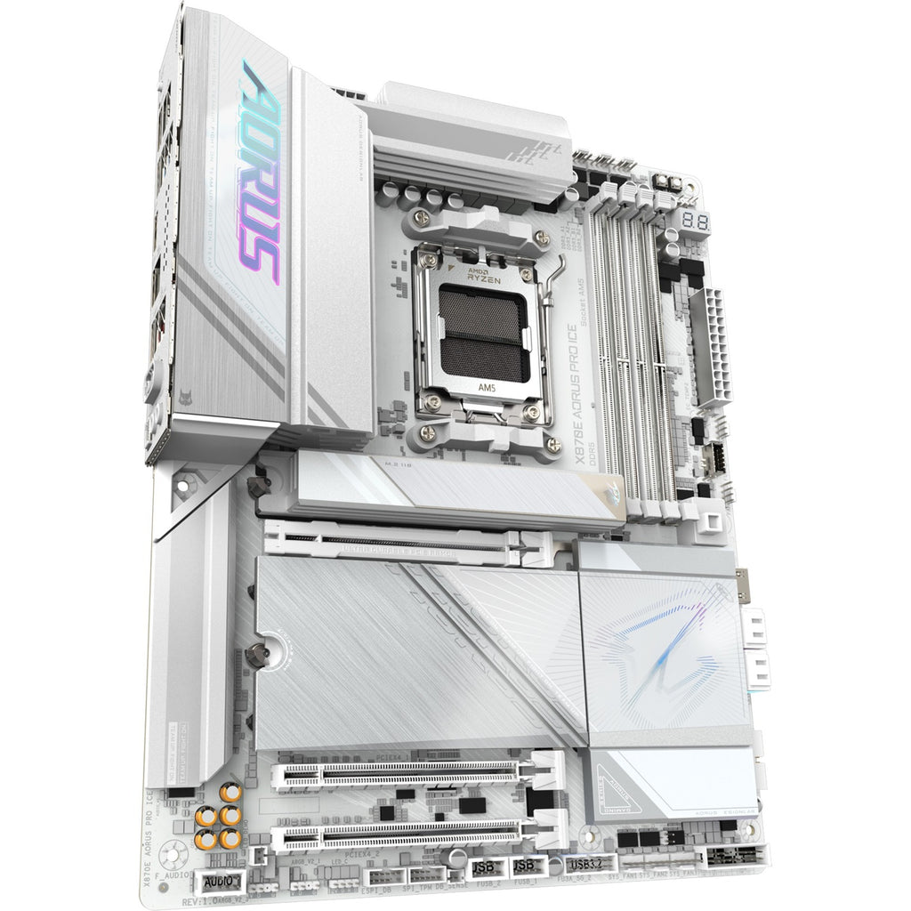 Gigabyte x870e aorus pro ice socket am5 moederbord (zilver wit, raid, 2.5gb-lan, wi-fi 7, bt, sound, atx)