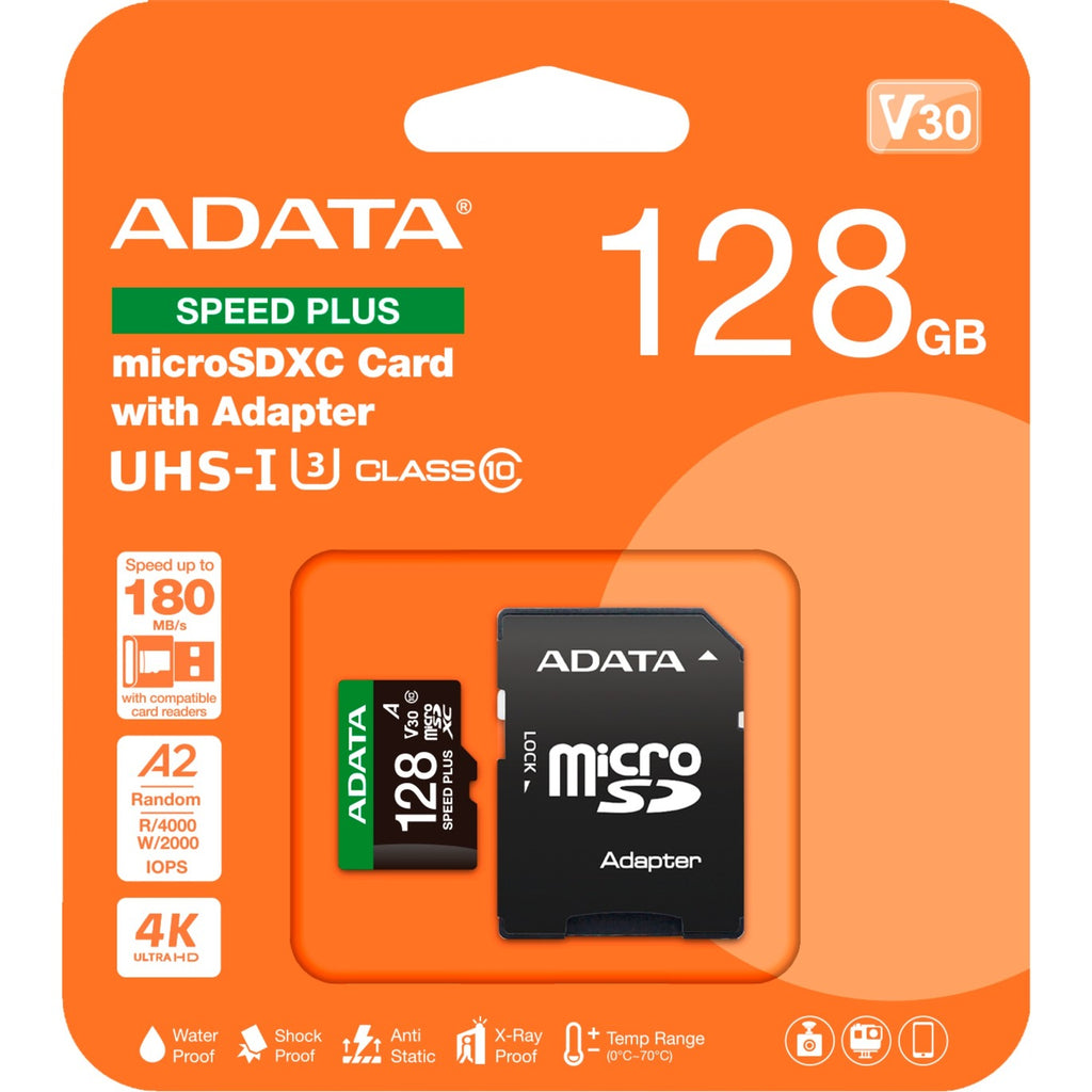 Adata speed plus microsdxc 128 gb geheugenkaart (uhs-i u3, class 10, v30, a2)