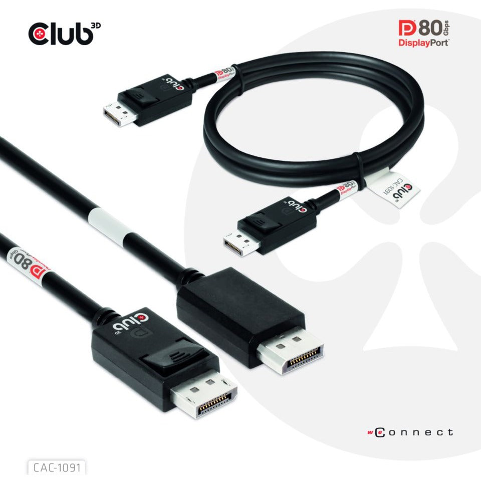 Club 3d displayport 2.1 vesa dp80 gecertificeerde kabel male-male (zwart, 1,2 meter, 4k 240hz, 8k 60hz, 80gbps)
